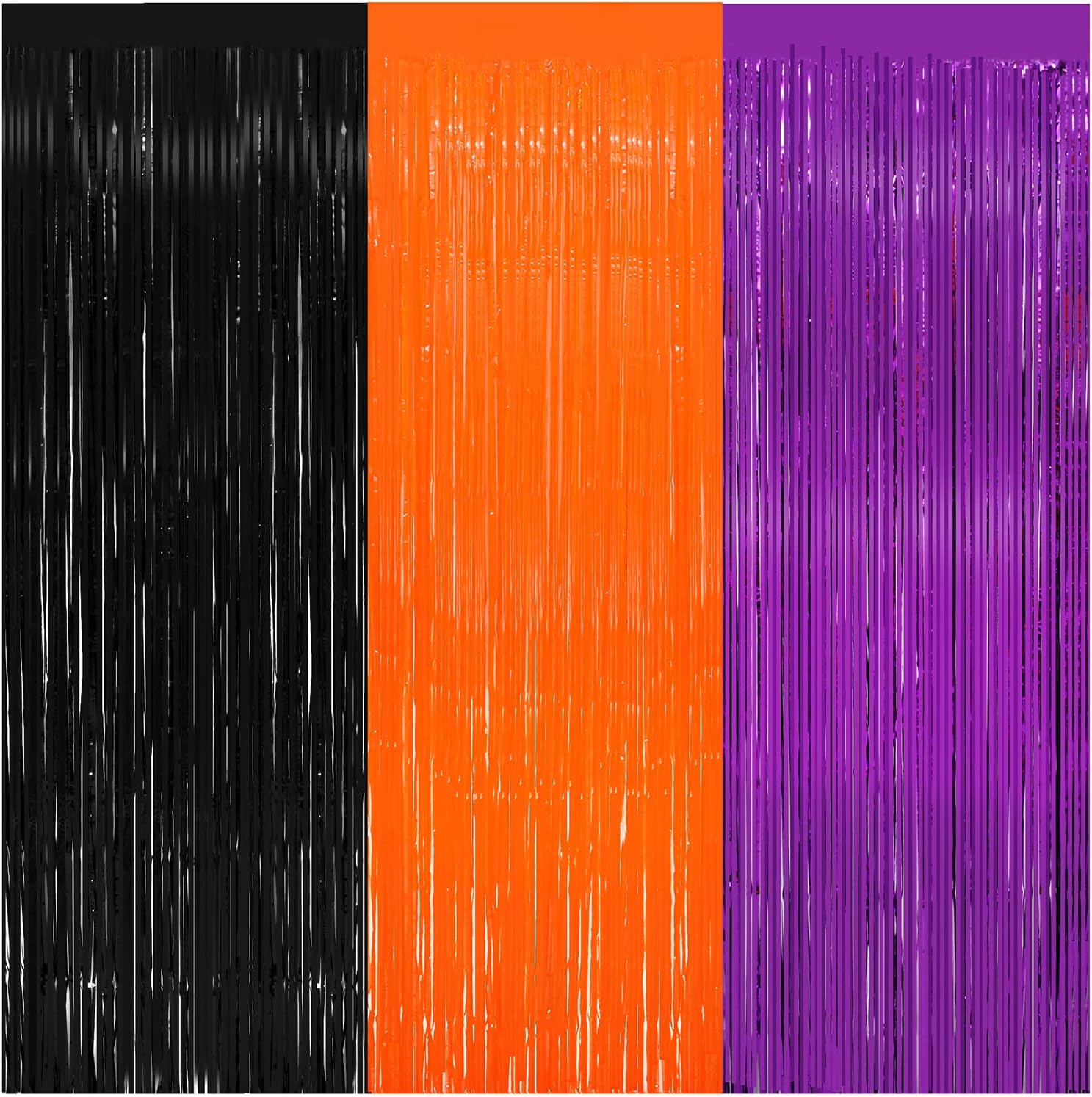 3 Pack Halloween Black Orange Tinsel Curtain Backdrop