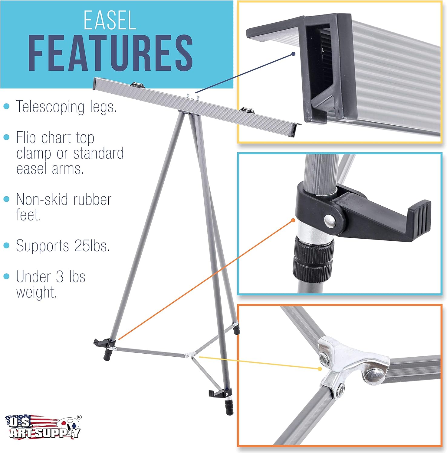 US Art Supply 66 Inch High Flip Chart Easel Stand