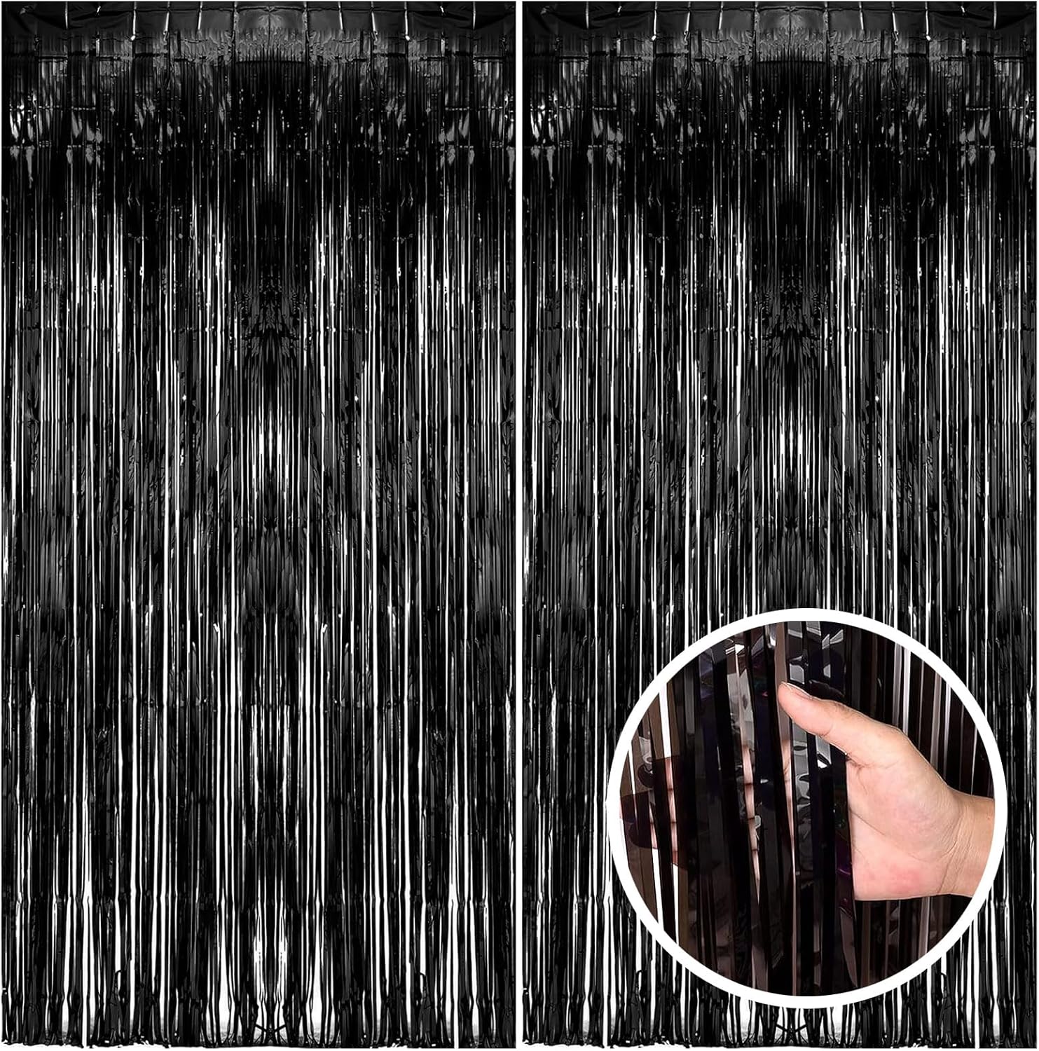 2 Pack Black Tinsel Foil Streamers Backdrop