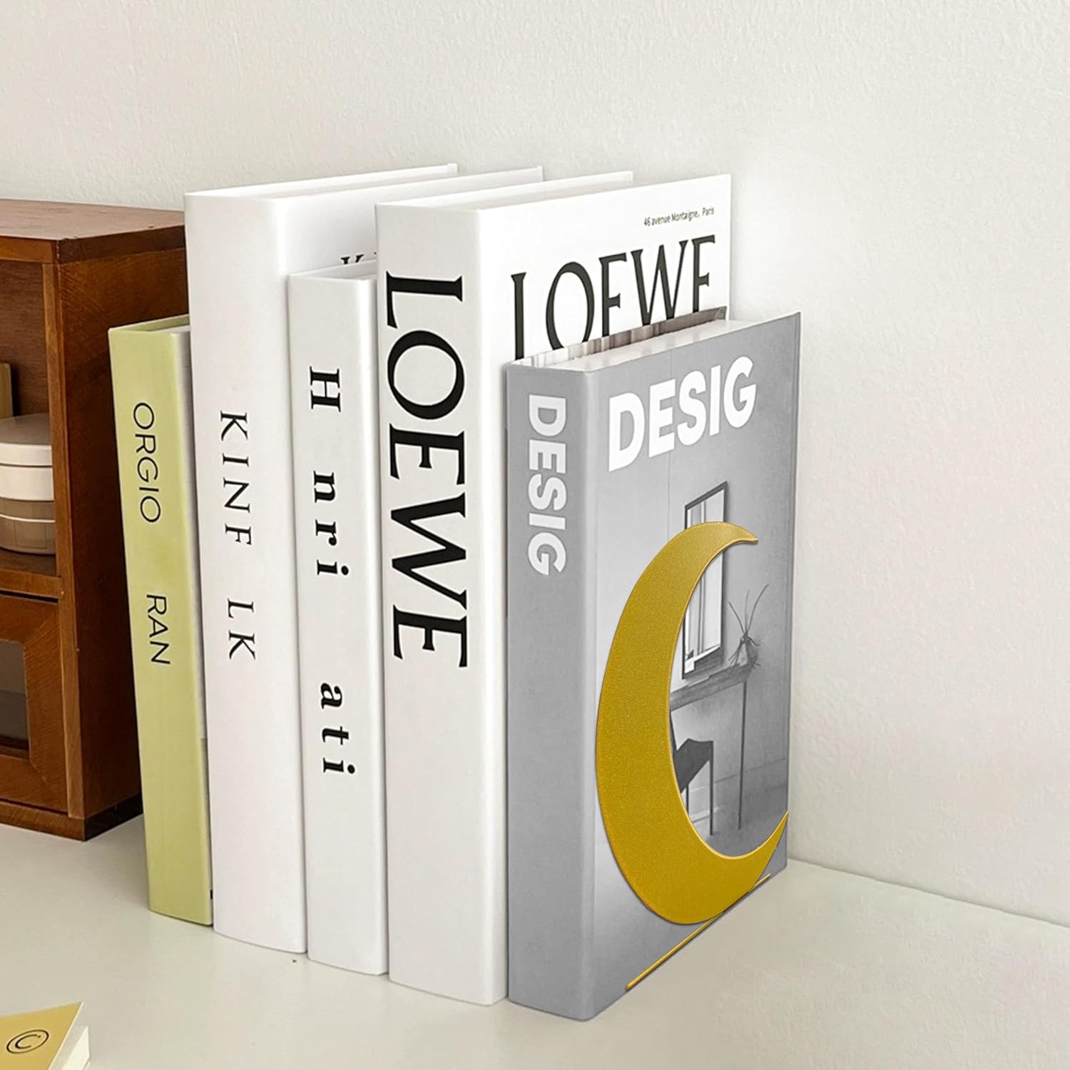 Ecqizer Moon Bookend Gold Bookends Decorative Bookends