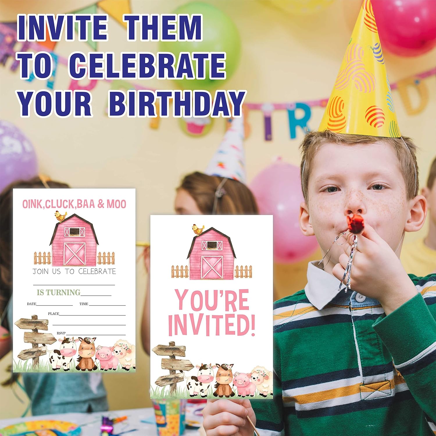 Farm Birthday Party Invitation Cards with Envelopes 20 Count