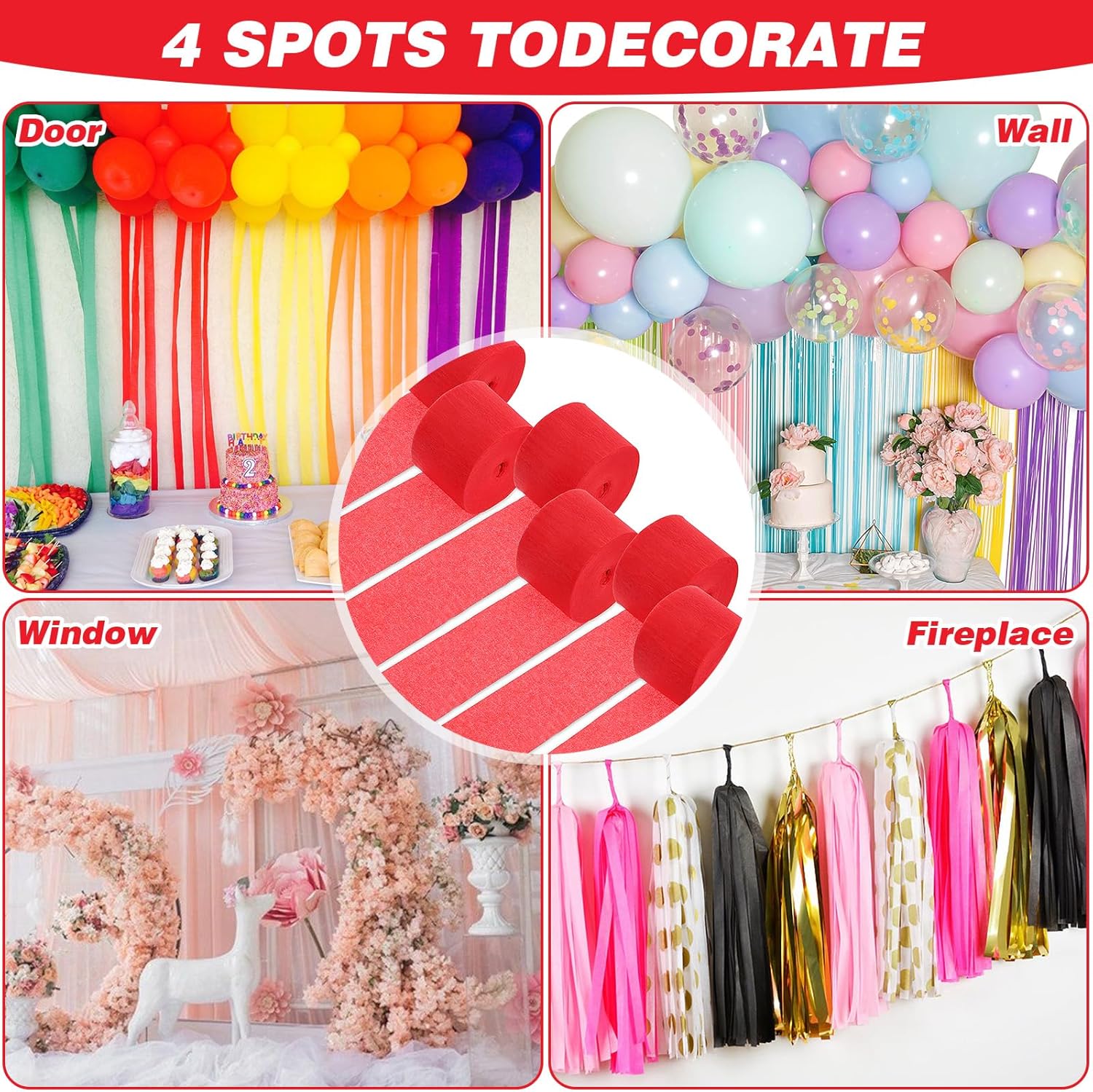Cobee Crepe Paper Streamers 6 Rolls Red