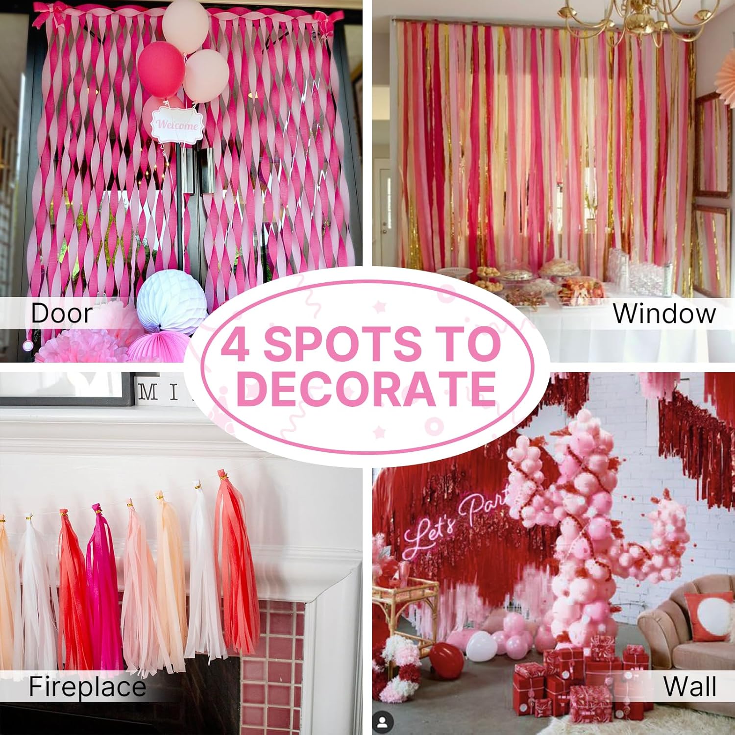 PartyWoo Pink Red Crepe Paper Streamers 6 Rolls 492 Feet