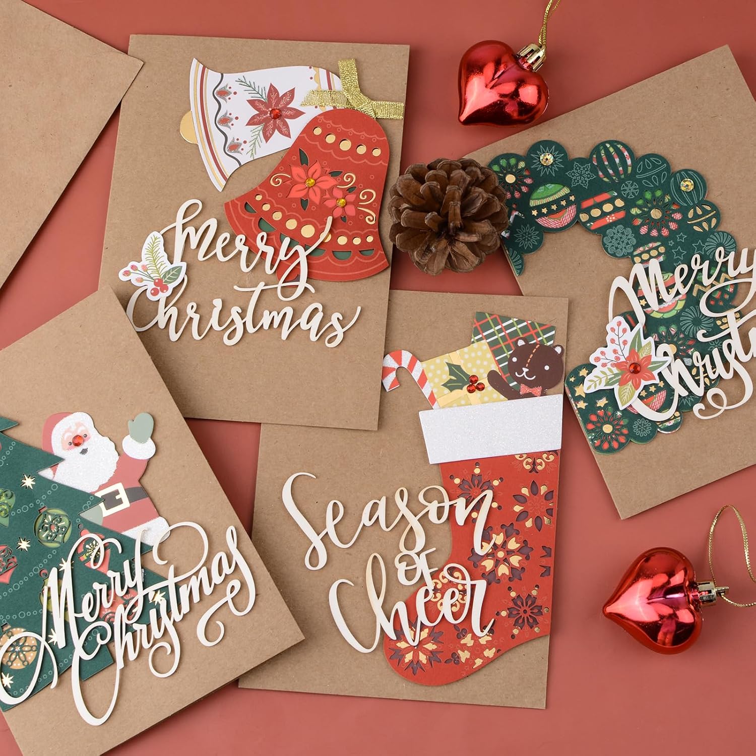 4Pcs Vintage Christmas Greeting Cards Set