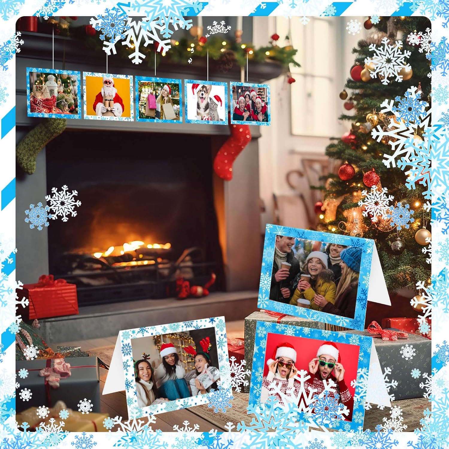100 Piece Winter Photo Frame Greeting Cards with Envelopes and Stickers