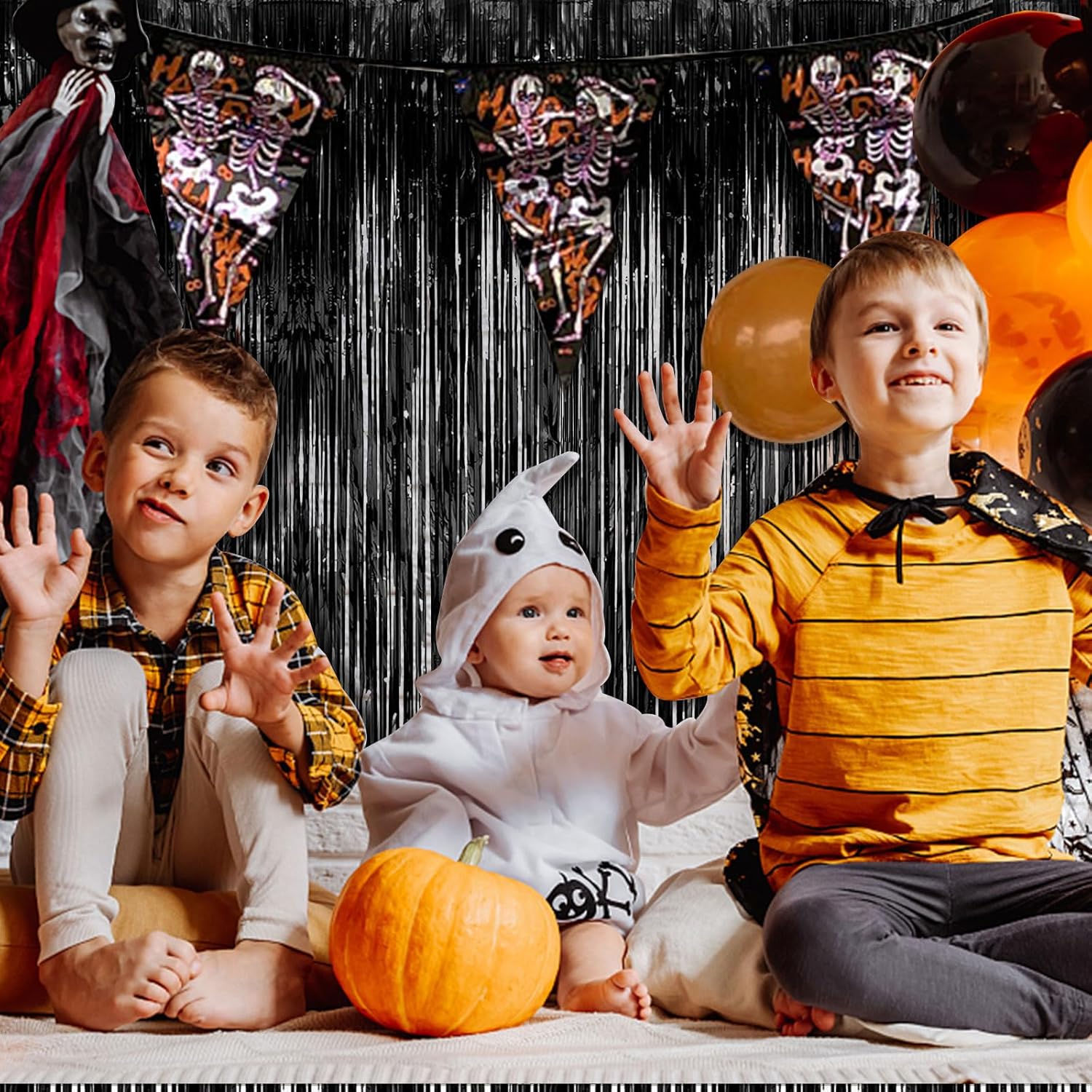 2 Pack Black Tinsel Foil Streamers Backdrop