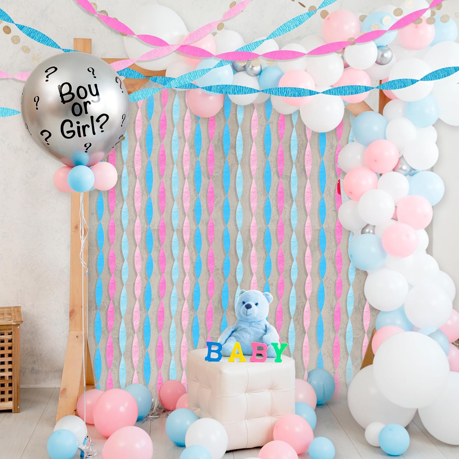 Pink Blue Crepe Streamers 656ft Gender Reveal Decor Kit