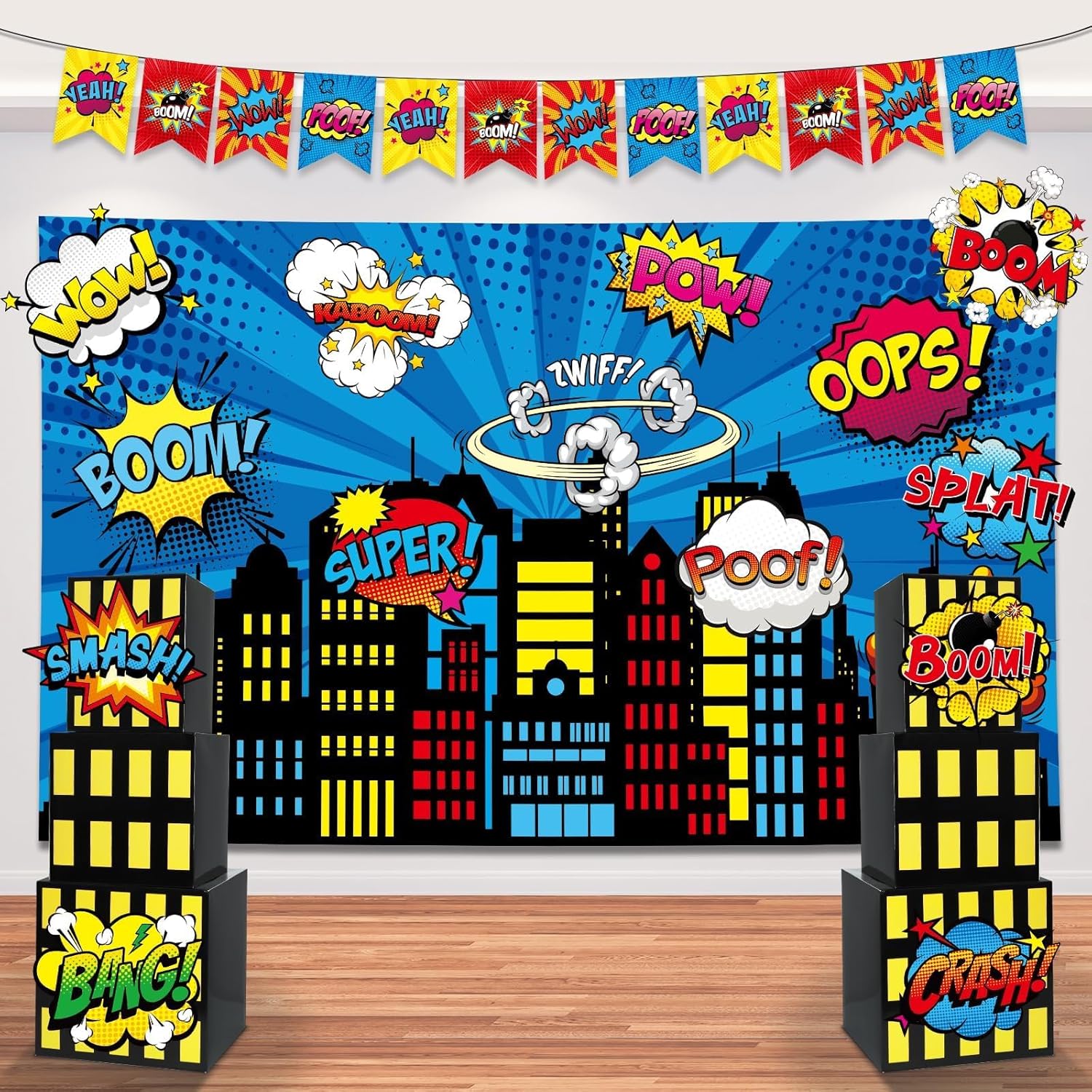 17Pcs Super Theme Hero Party Backdrop Set