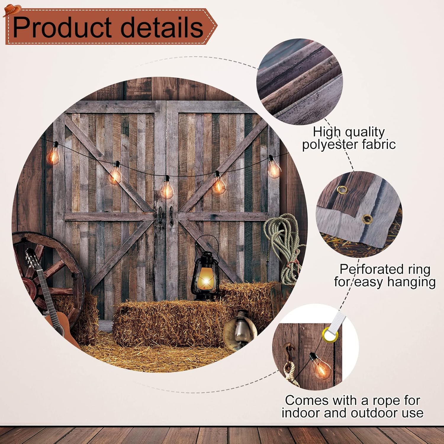Moukeren Western Party Backdrop - Classic Style 7x5ft Barn Decor