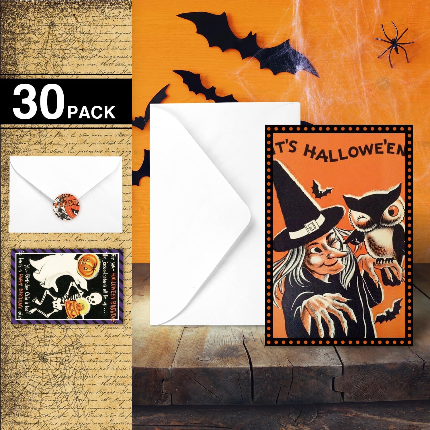 30 Pcs Halloween Greeting Cards with Envelopes and Stickers