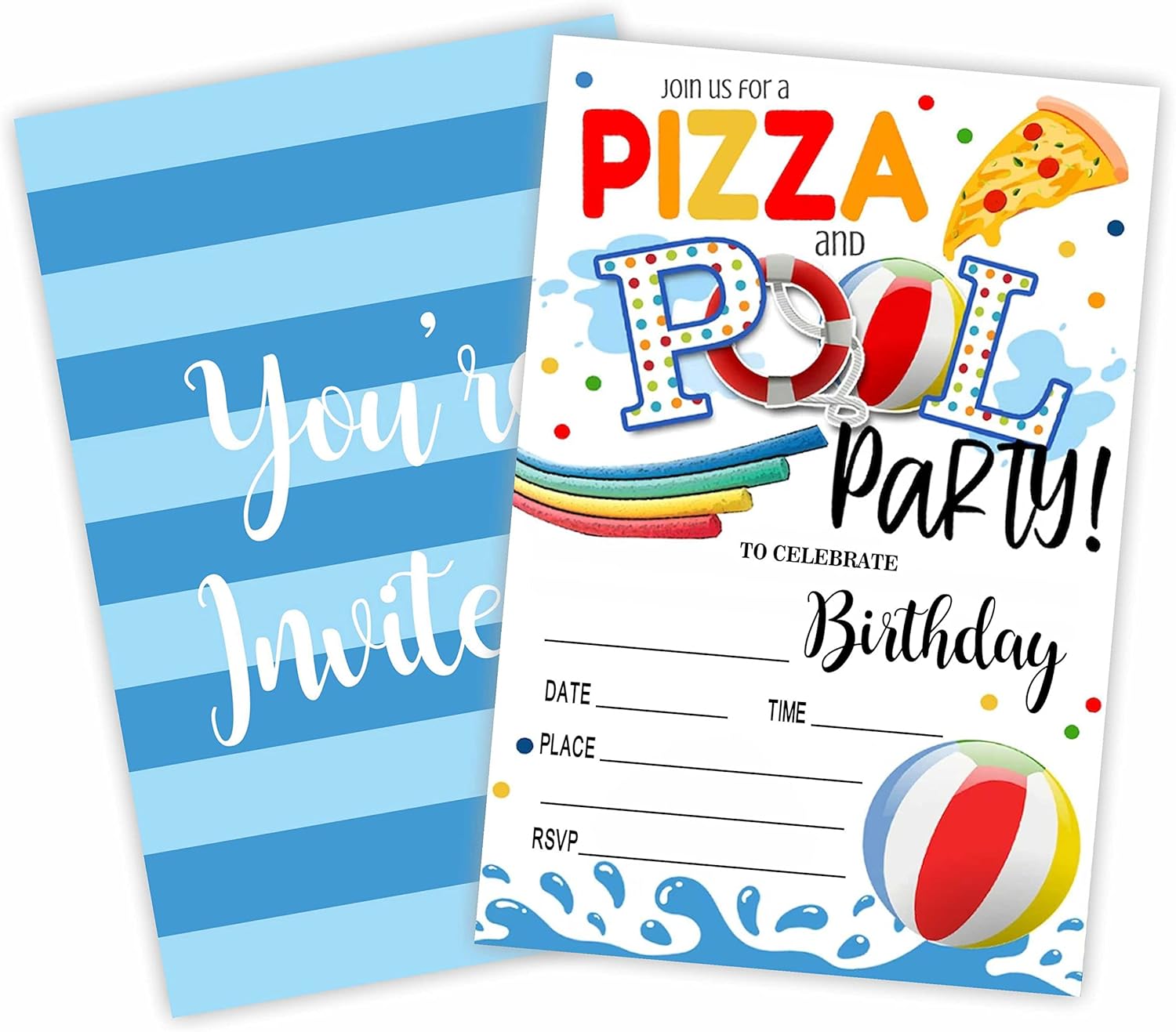 Pool Party Birthday Invitations with Envelopes 20 Count