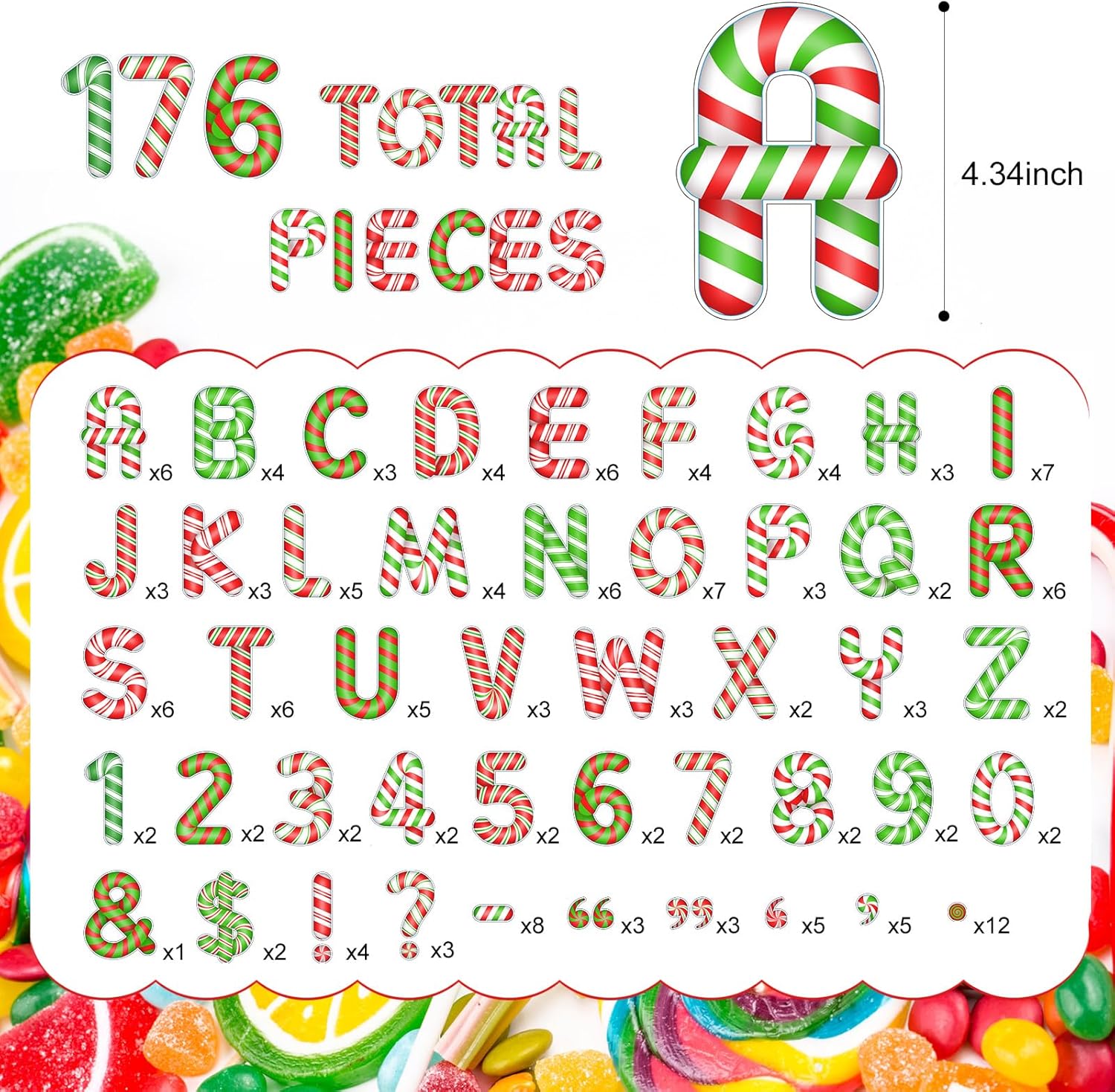 Faccito 176 Pcs Candy Cane Letters Christmas Decor Set