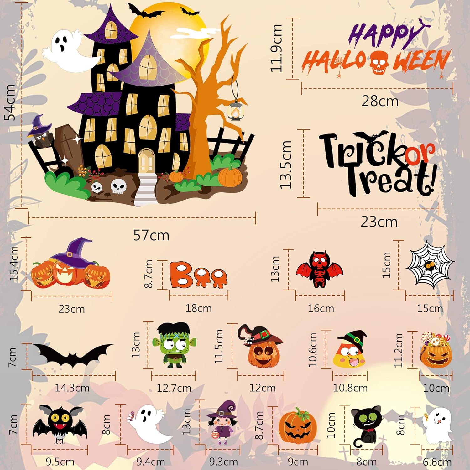 57Pcs Halloween Cutouts Classroom Bulletin Board Decor Set