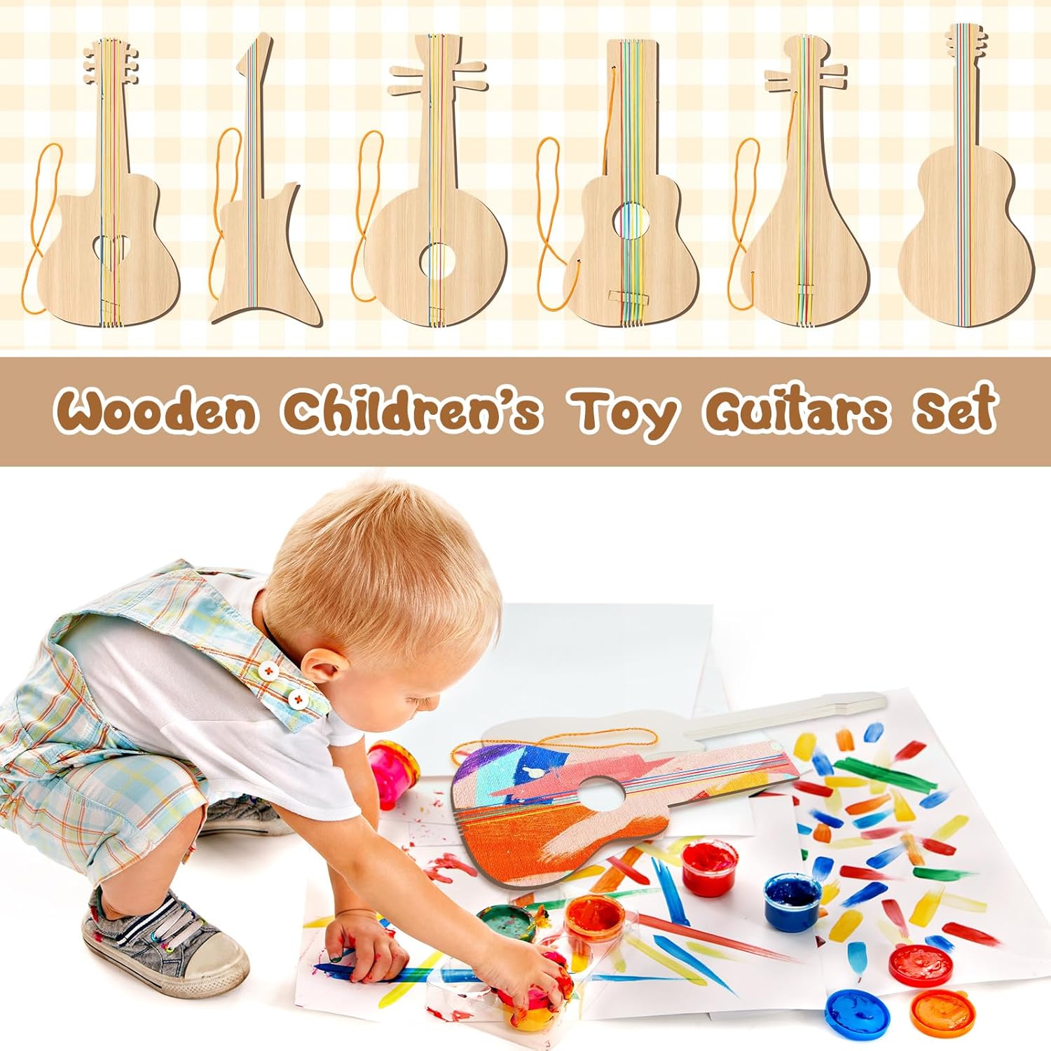 Syhood 24 Pcs DIY Wood Guitar Cutouts for Kids