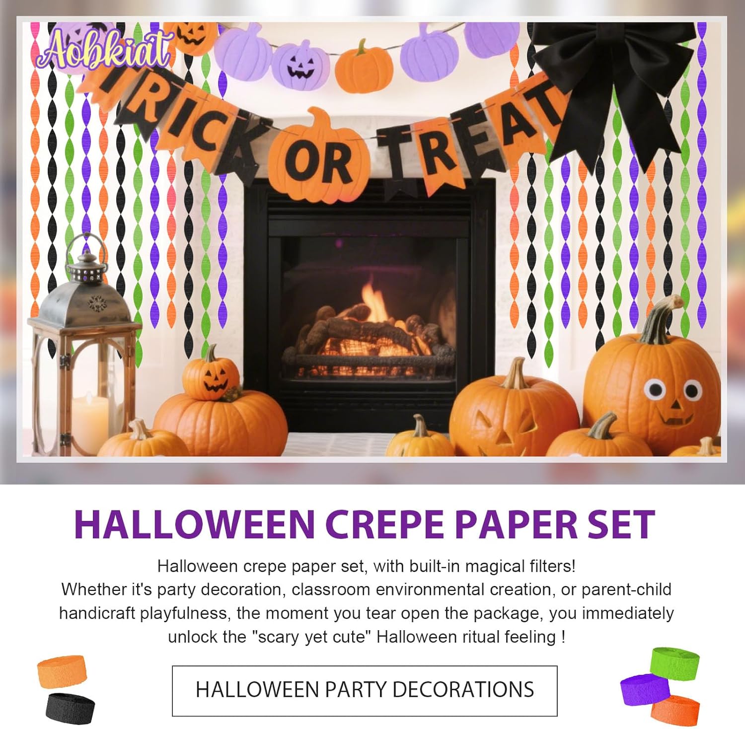 AOBKIAT Halloween Crepe Paper Streamers 5 Rolls