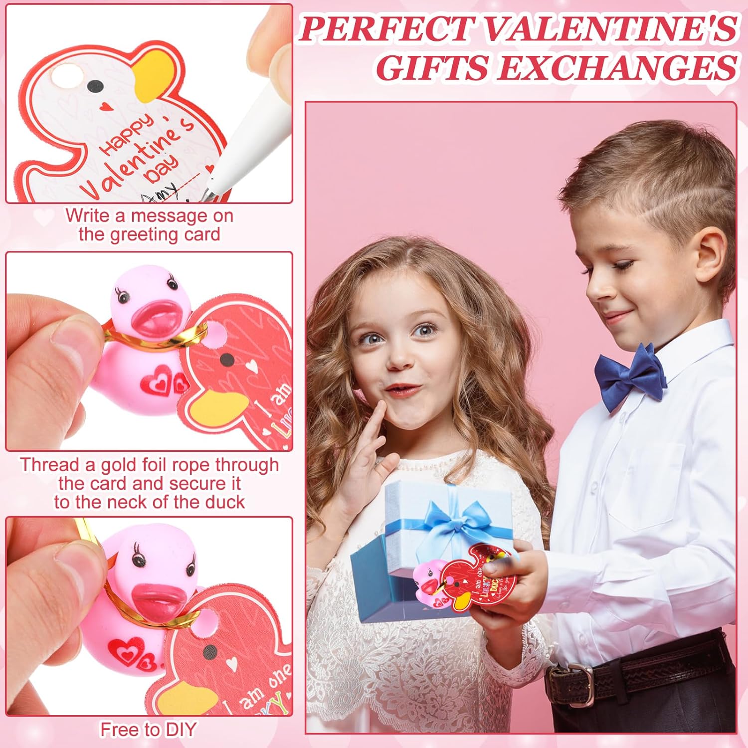 30 Valentines Day Rubber Ducks with Gift Cards and Gold Foil Strings
