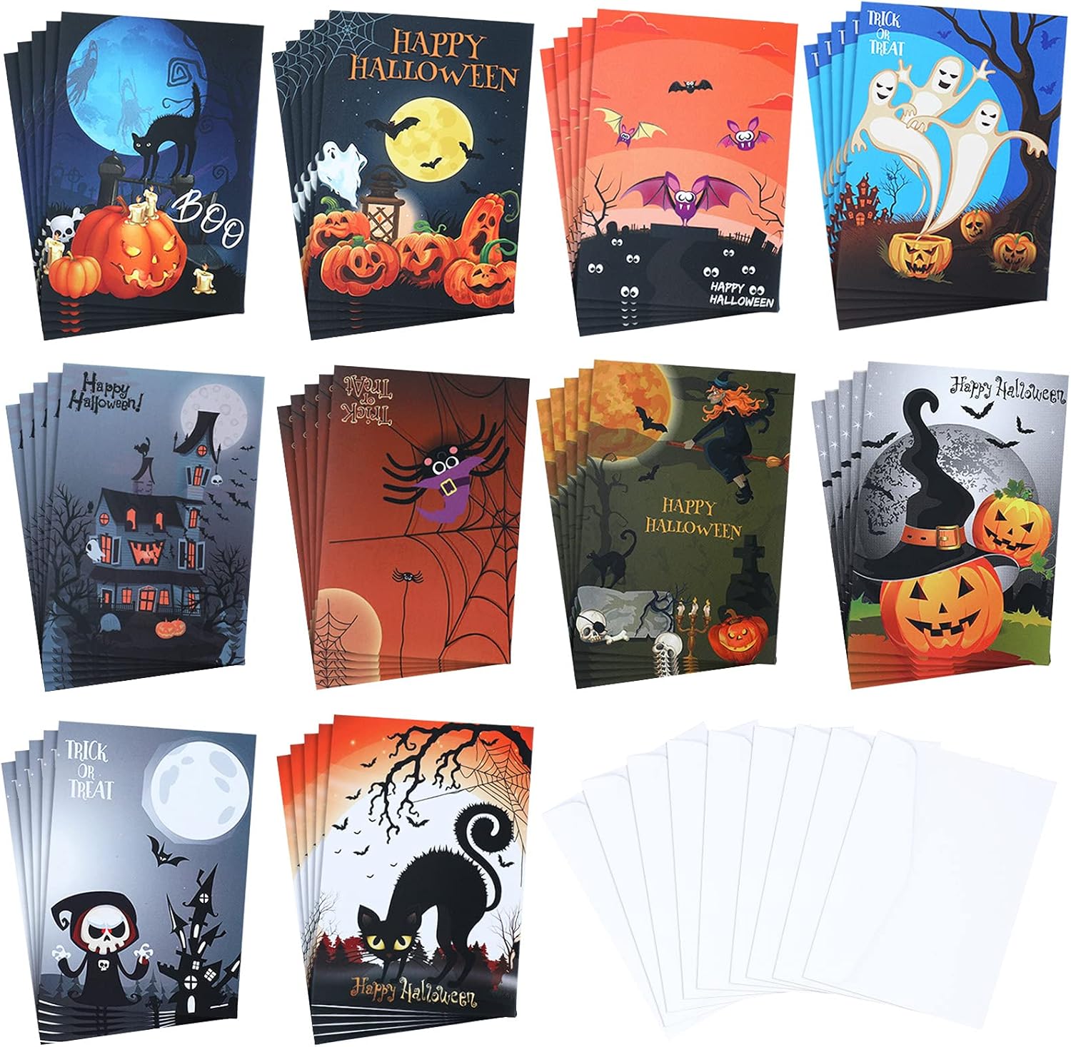 Tenare Halloween Greeting Cards with Envelopes 100 Pcs Pumpkin Style
