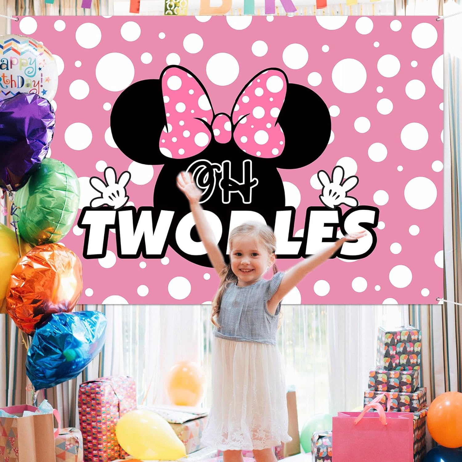 Oh Twodles Pink Cartoon Birthday Backdrop Banner