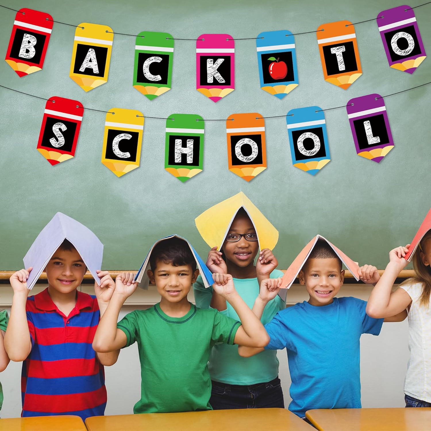 Welcome Back to School Banner with Hanging Ornaments