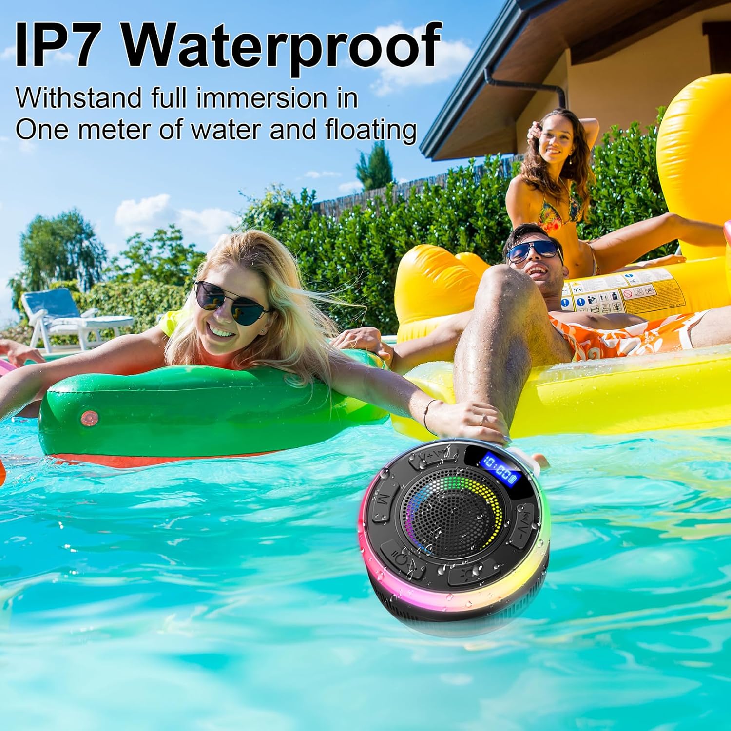 Bluetooth Shower Speaker with IP7 Waterproof and LED Lights