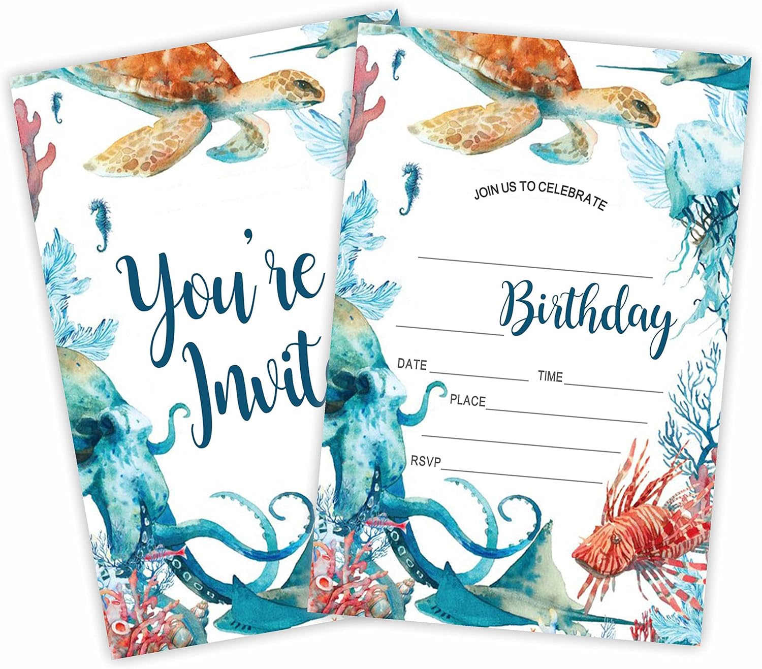 Ocean Theme Birthday Invites With Envelopes 20 Count