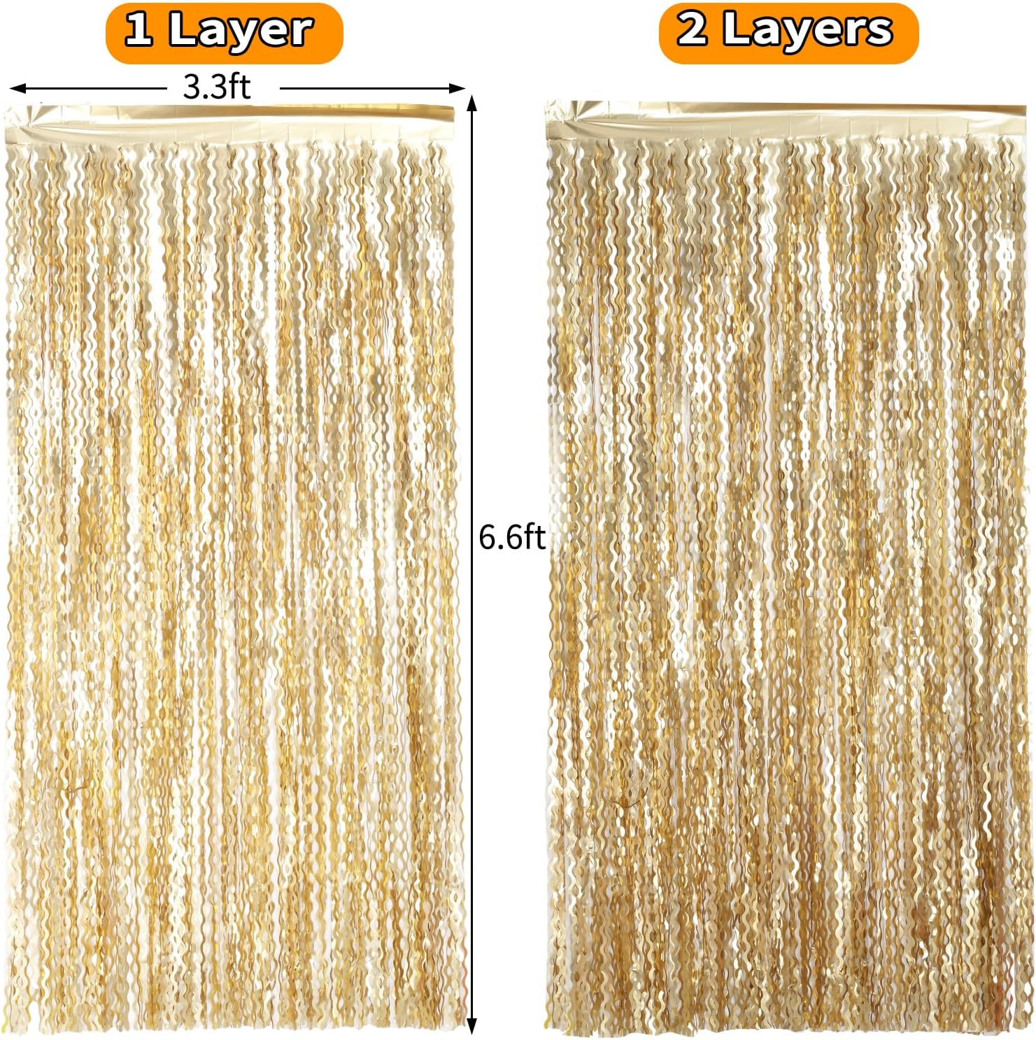 4 Pack Wavy Champagne Gold Metallic Tinsel Curtain Backdrop for Parties