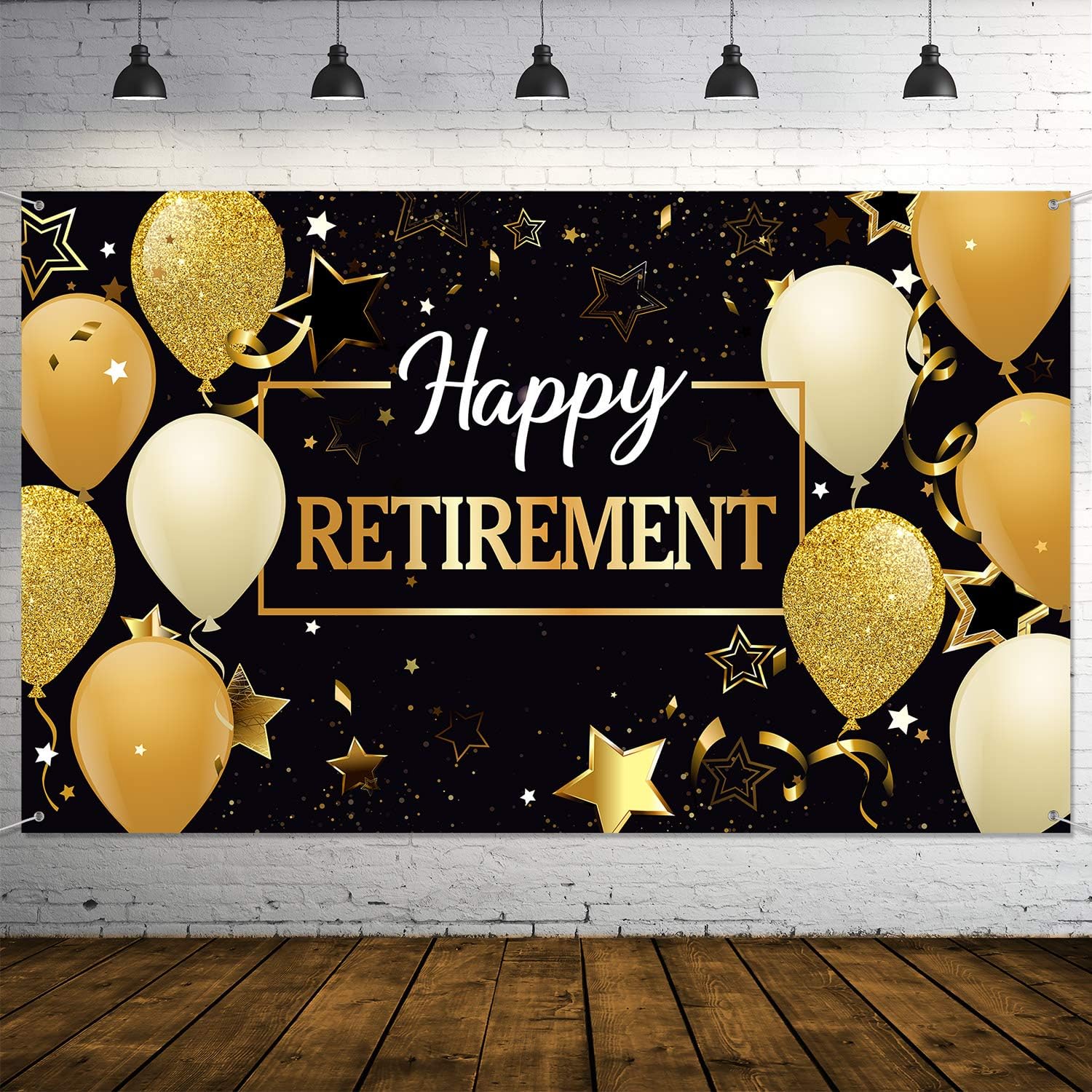 Blulu Retirement Party Banner Decorations Black Gold