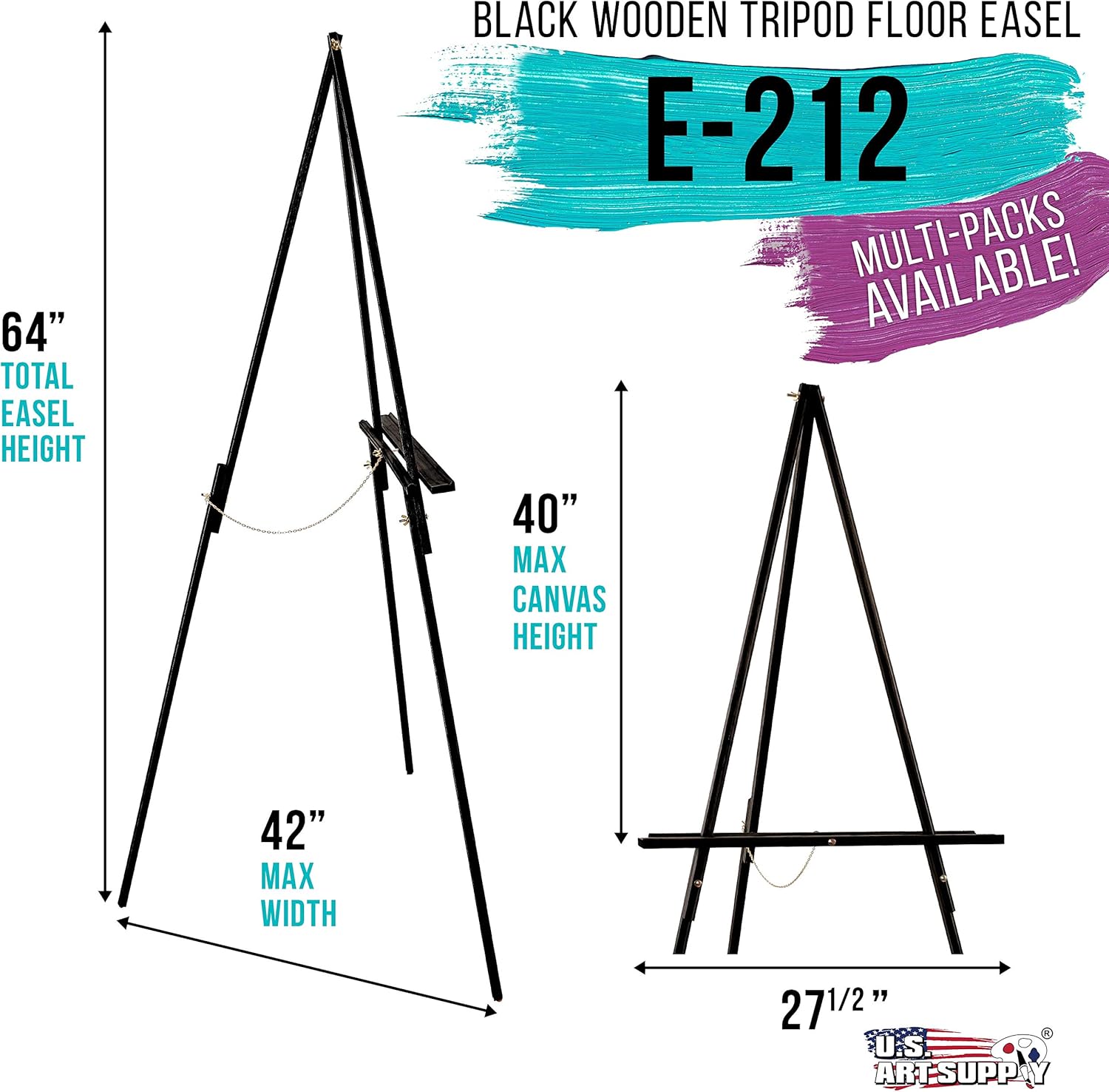 US Art Supply 64 Black Wooden Easel Stand