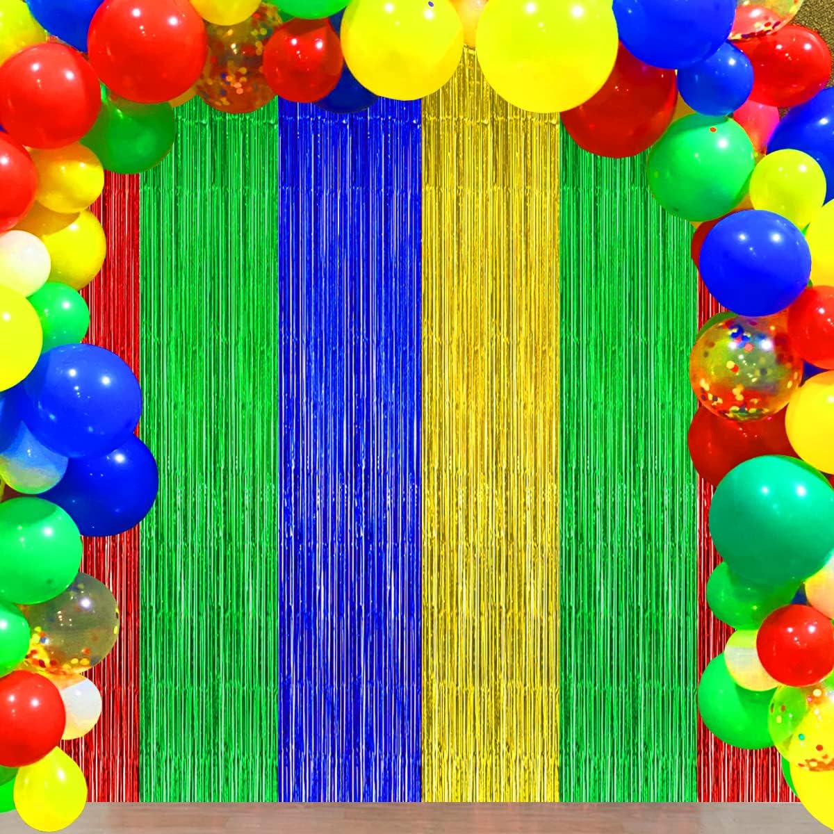 Blue Red Green Yellow Party Decor Backdrop Curtain 3Pack