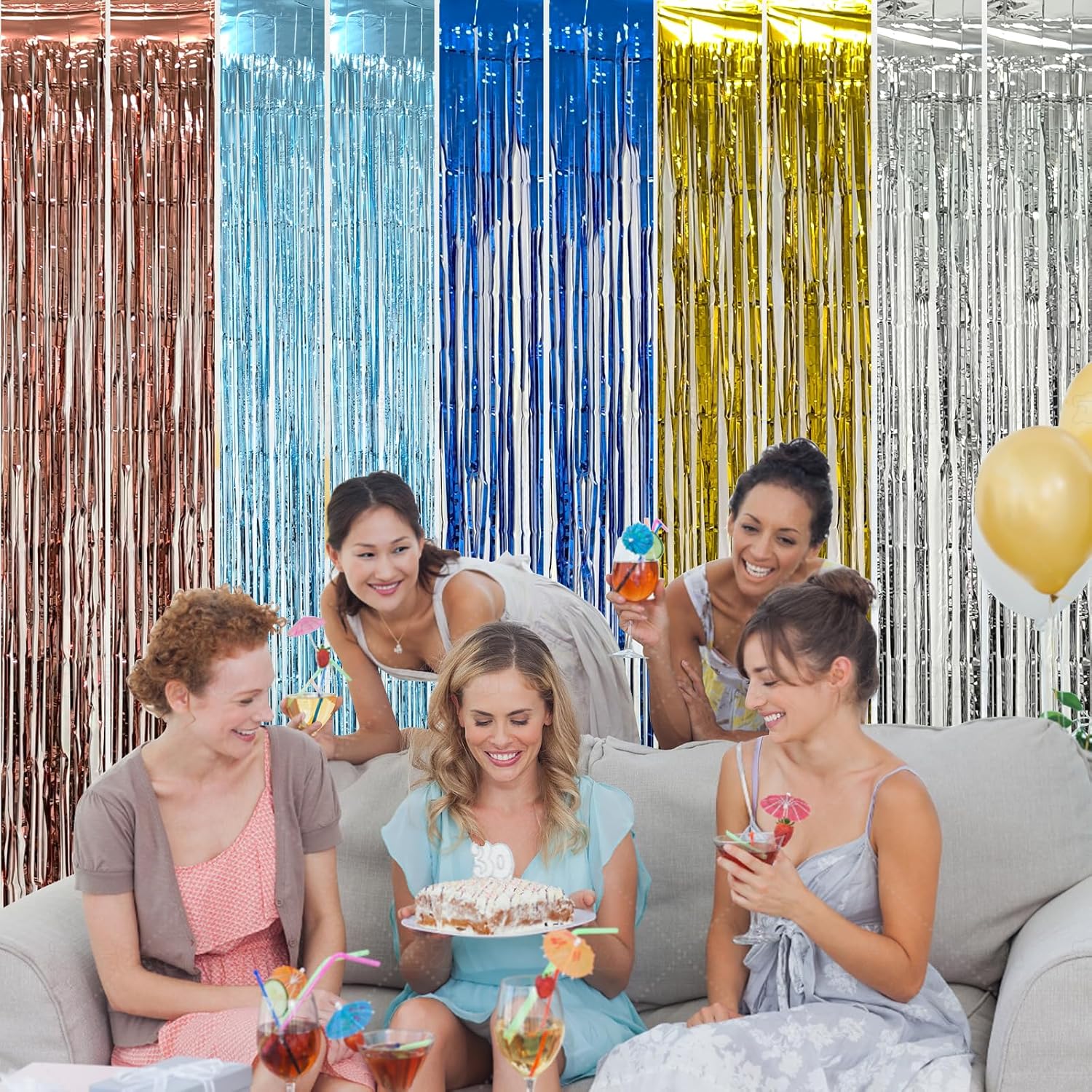 5 Pack Silver Foil Curtain Backdrop Photo Booth Props