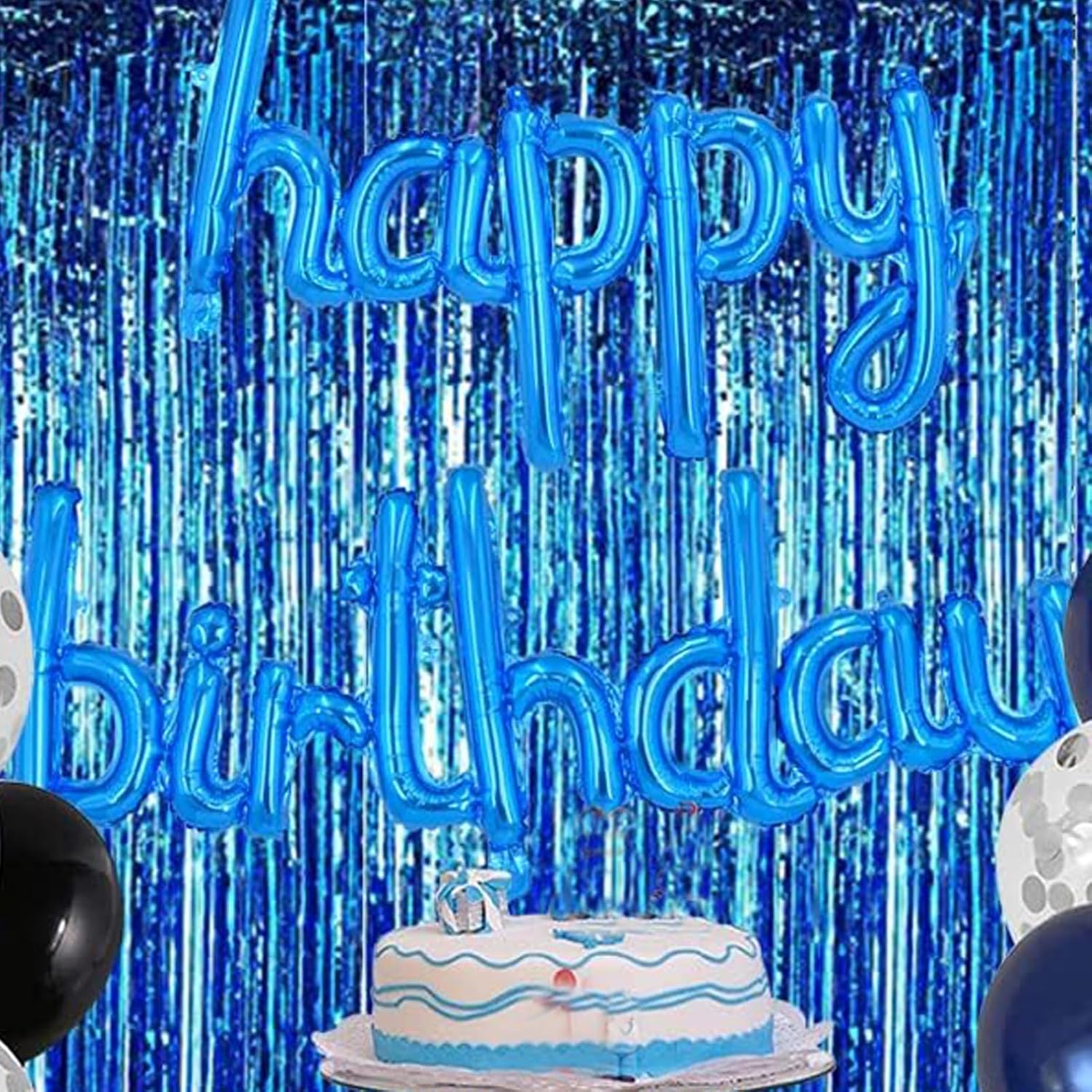BEISHIDA 2 Pcs Blue Door Streamers Tinsel Curtain Party Backdrop
