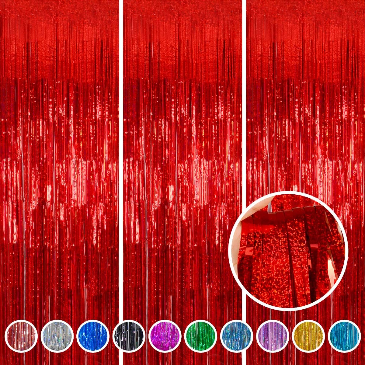 Foil Fringe Curtains 3 Pack Red Streamers Party Decor