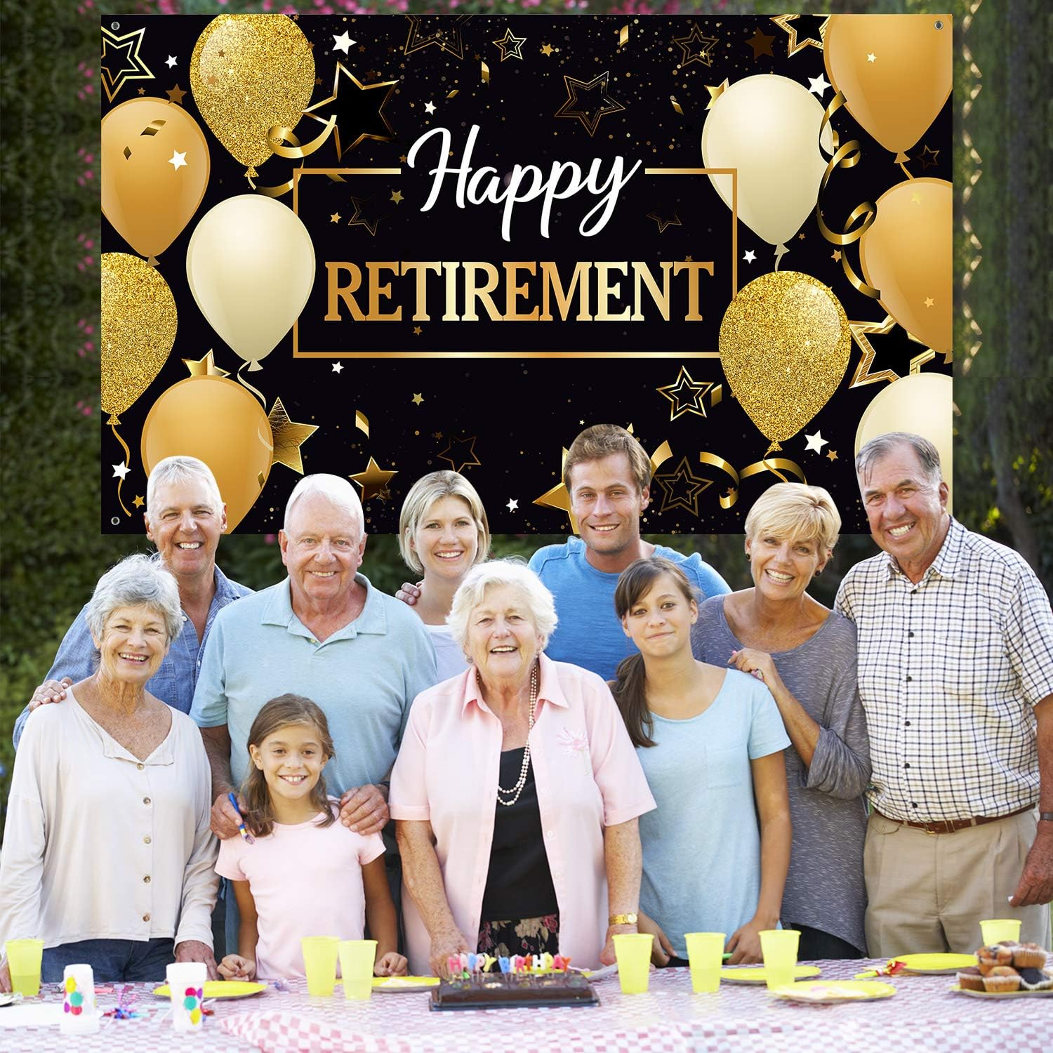 Blulu Retirement Party Banner Decorations Black Gold