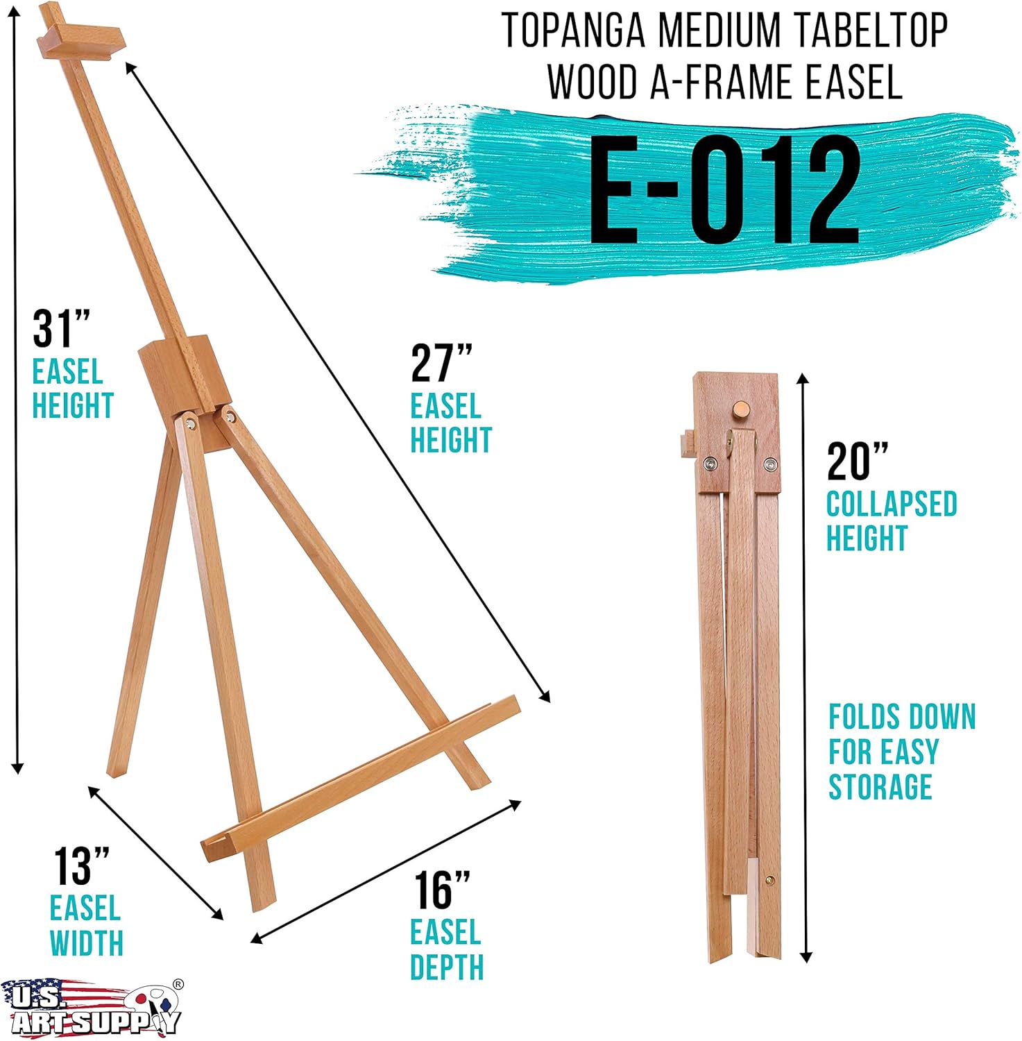 US Art Supply 31 Inch Adjustable Wood Easel