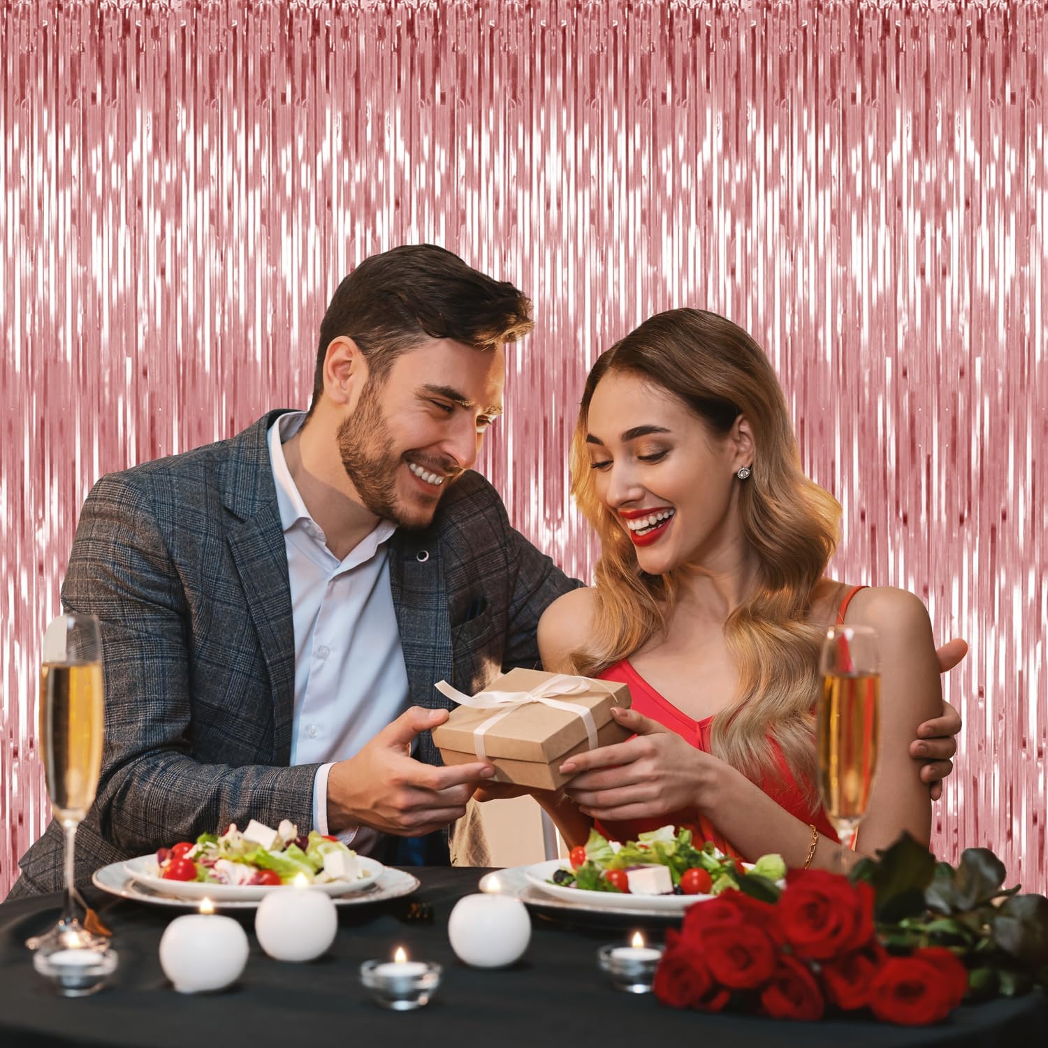 Rose Gold Foil Curtain Backdrop for Birthday Party Decorations