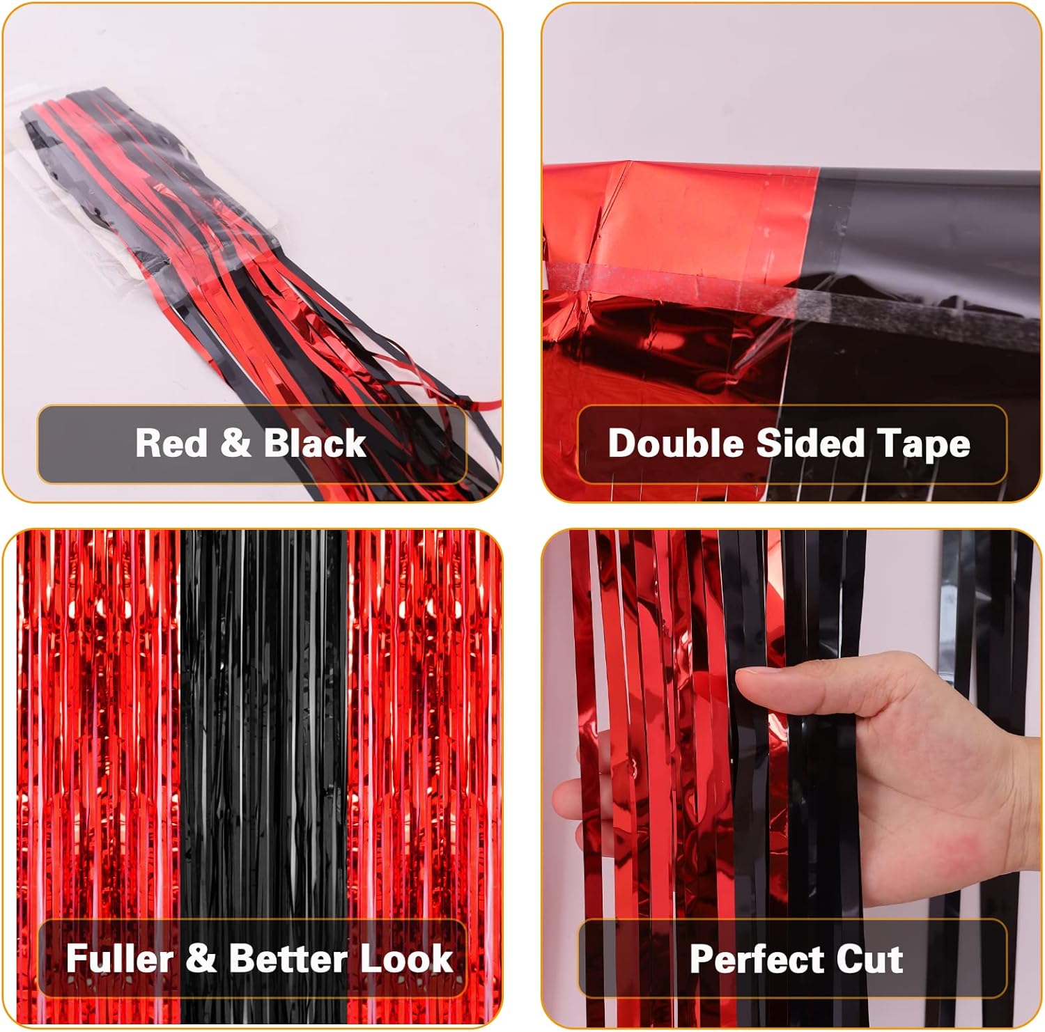 2 Pack Black and Red Foil Curtain Party Decorations
