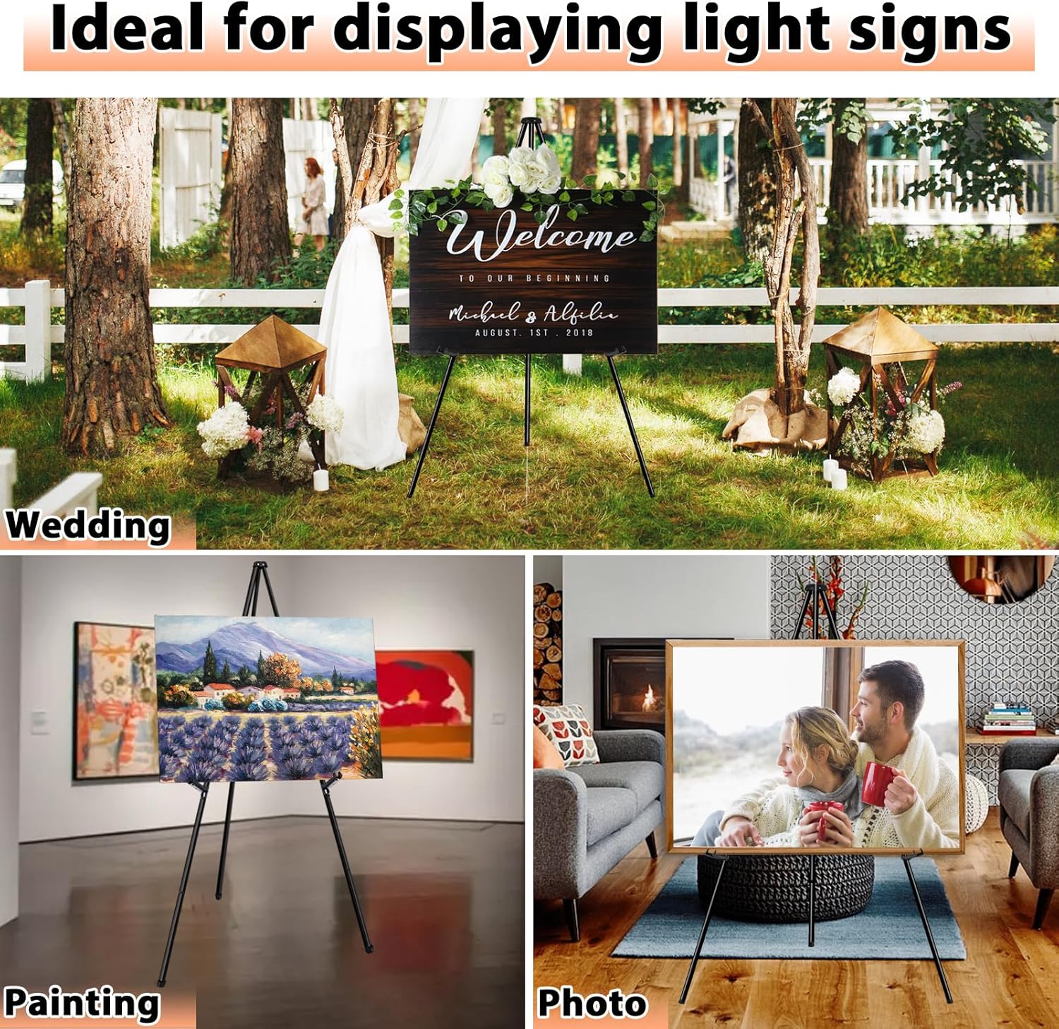 OUTNEE 63 Inch Foldable Easel Stand 2 Pack