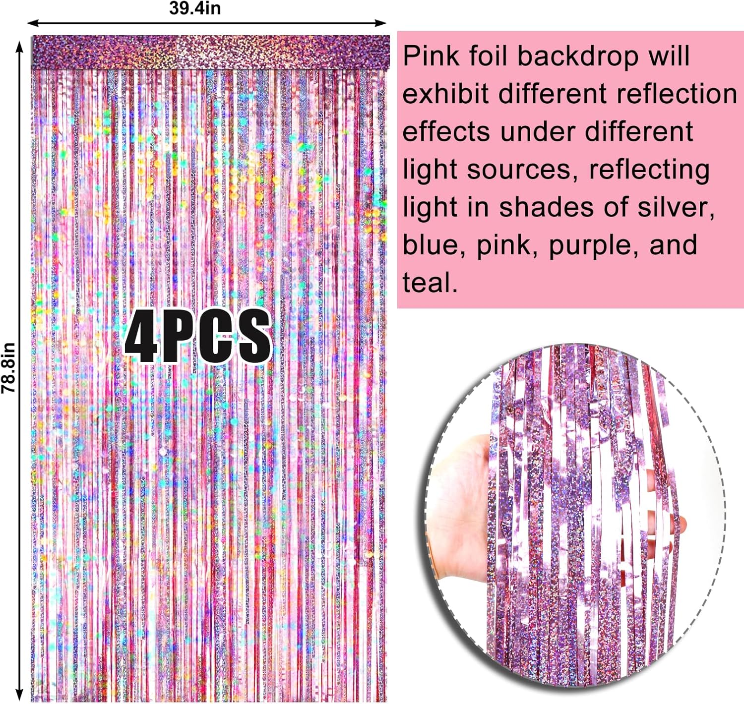 4 Pack Pink Foil Fringe Curtain Decor for Parties