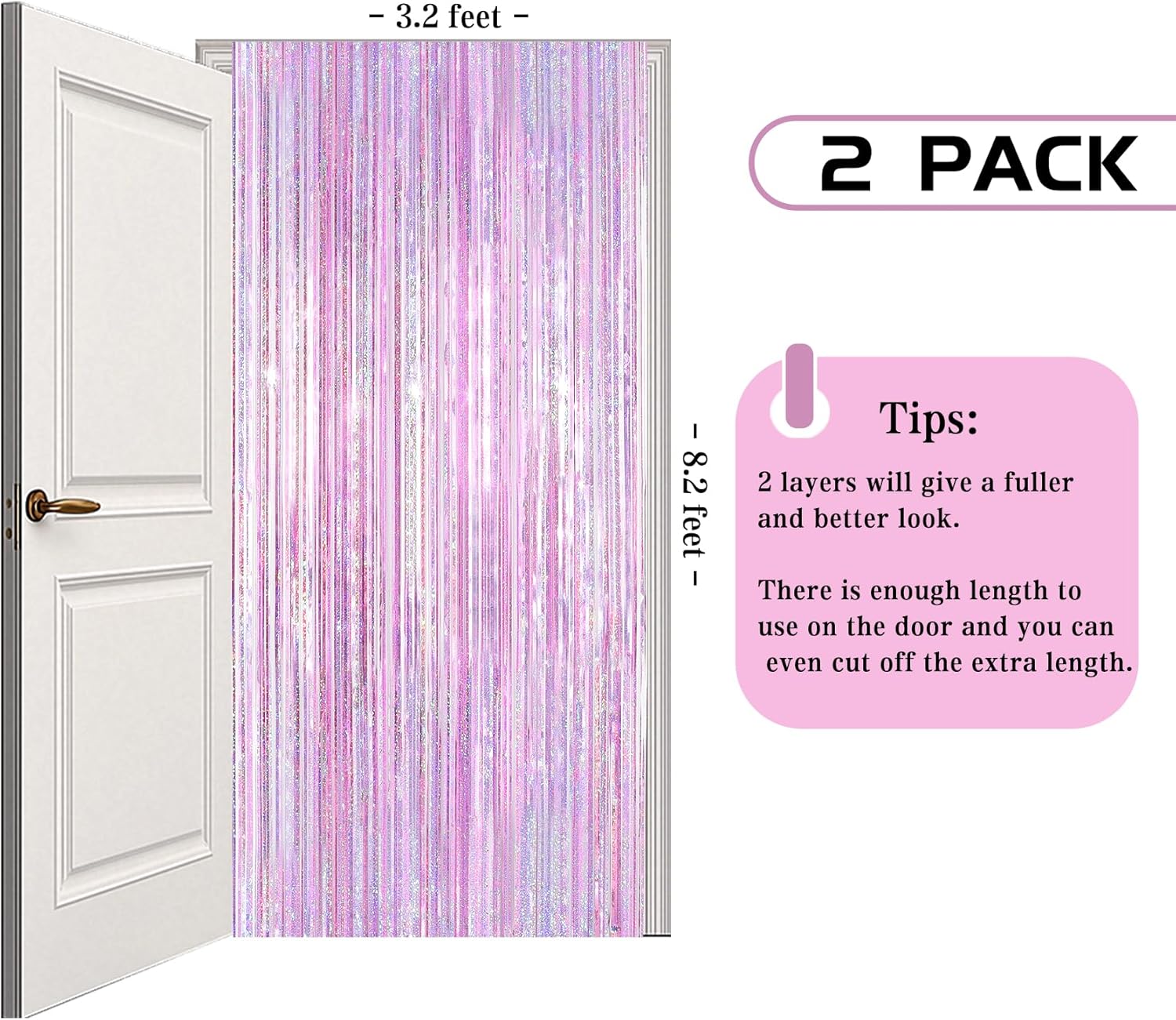 2 Pack Pink Tinsel Foil Fringe Party Backdrop Curtains 32x82ft