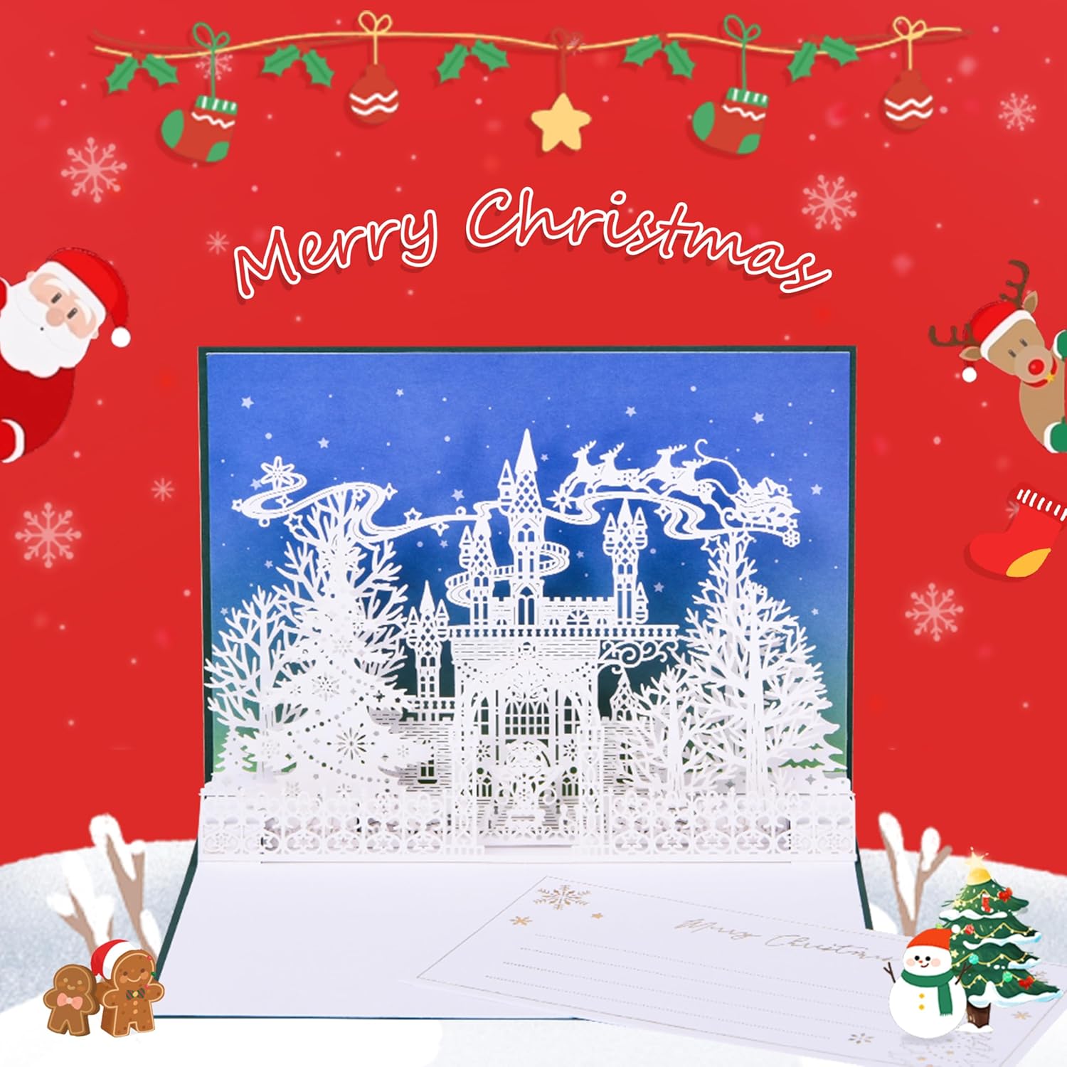 FIAMR 3D Embossed Silver Christmas Castle Card