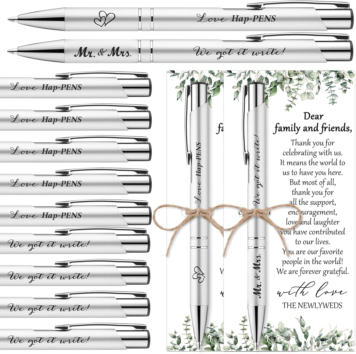 50 Wedding Favors with Pens Cards and Bags