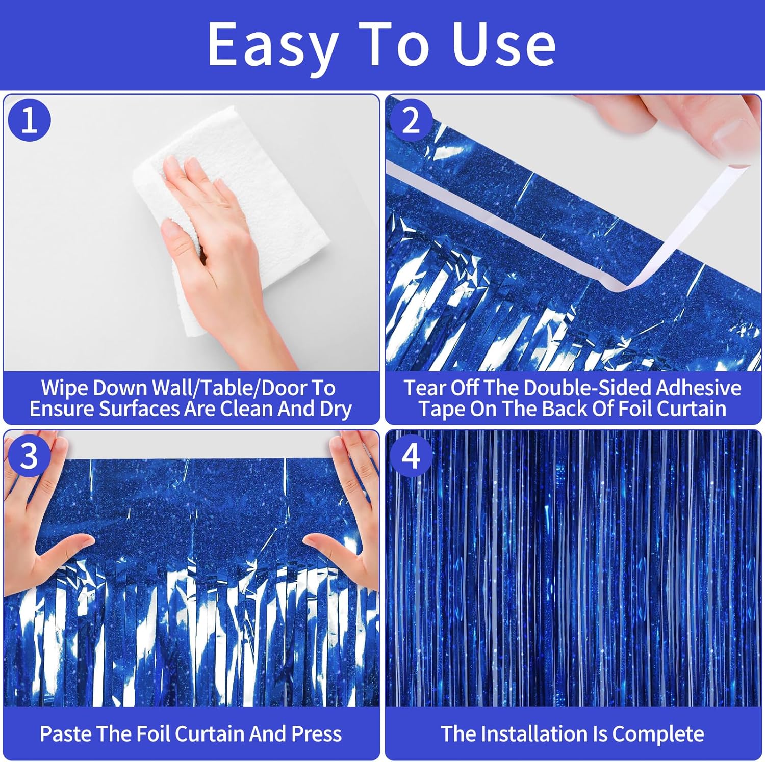 Picoway 4 Pack Foil Fringe Tinsel Curtains Blue