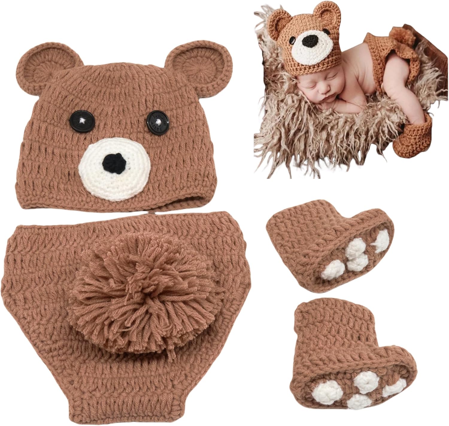 Zeroest Newborn Photography Props Bear Hat Diaper Cover Set