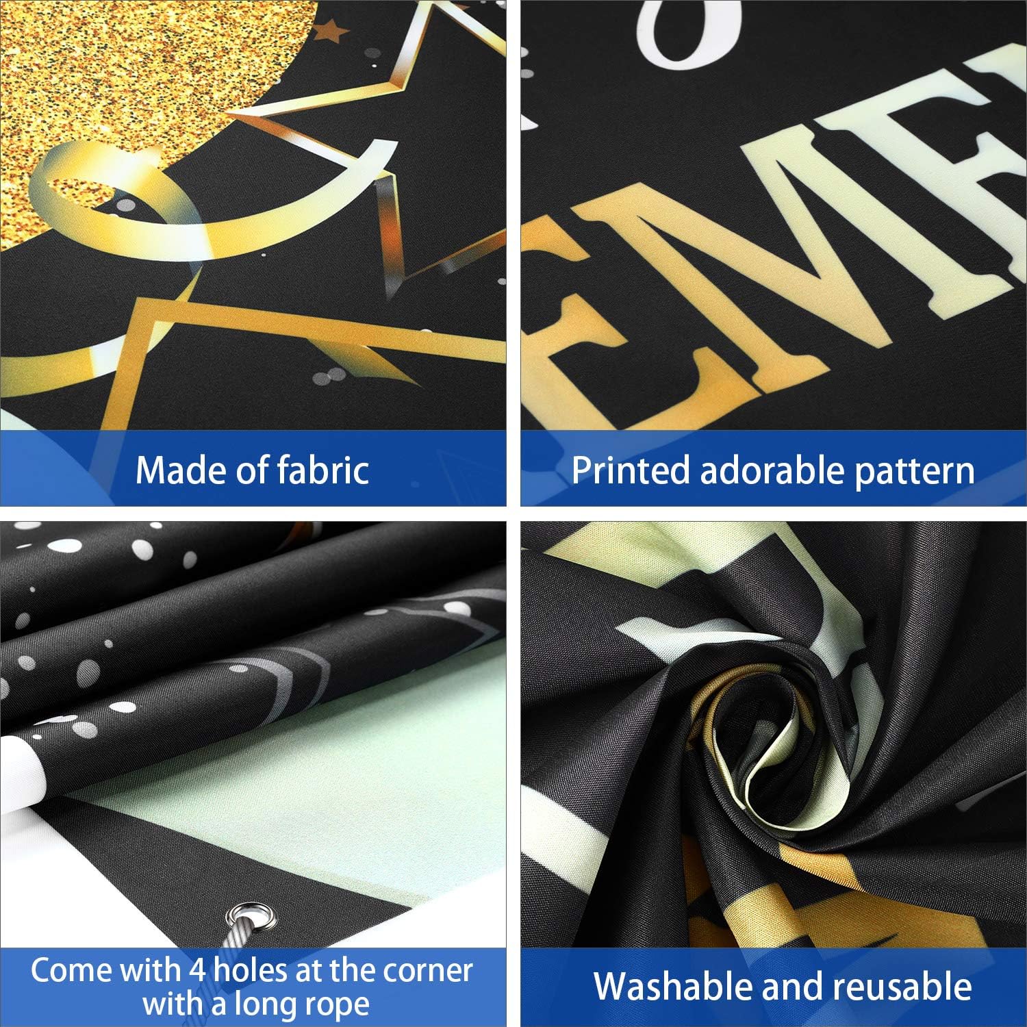 Blulu Retirement Party Banner Decorations Black Gold