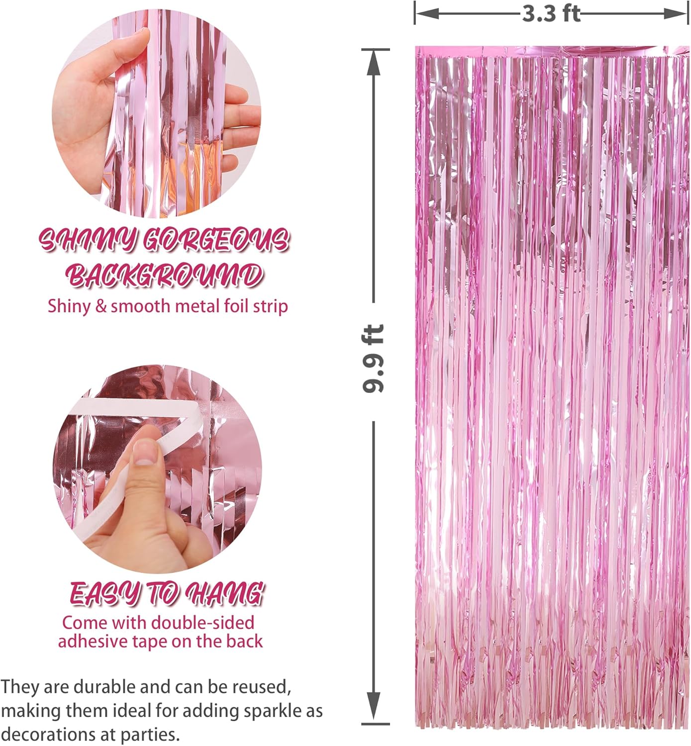 Crosize 3 Pack Pink Foil Curtain Party Decorations