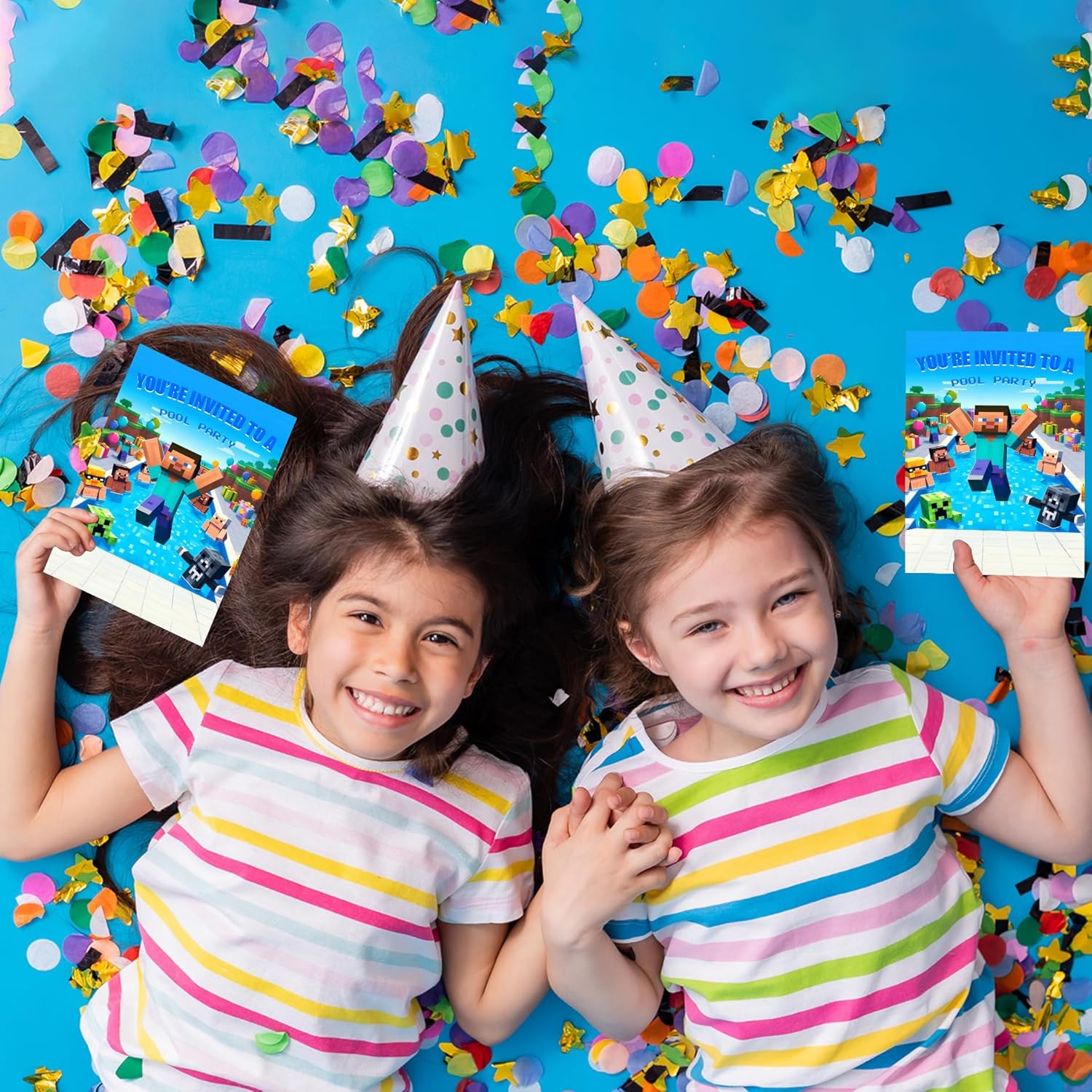 Gaming and Pool Party Birthday Invitations 20 PCS with Envelopes