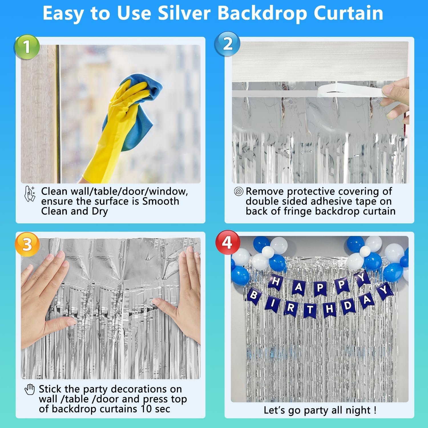 2 Pack Foil Curtain Backdrop with Silver Tinsel