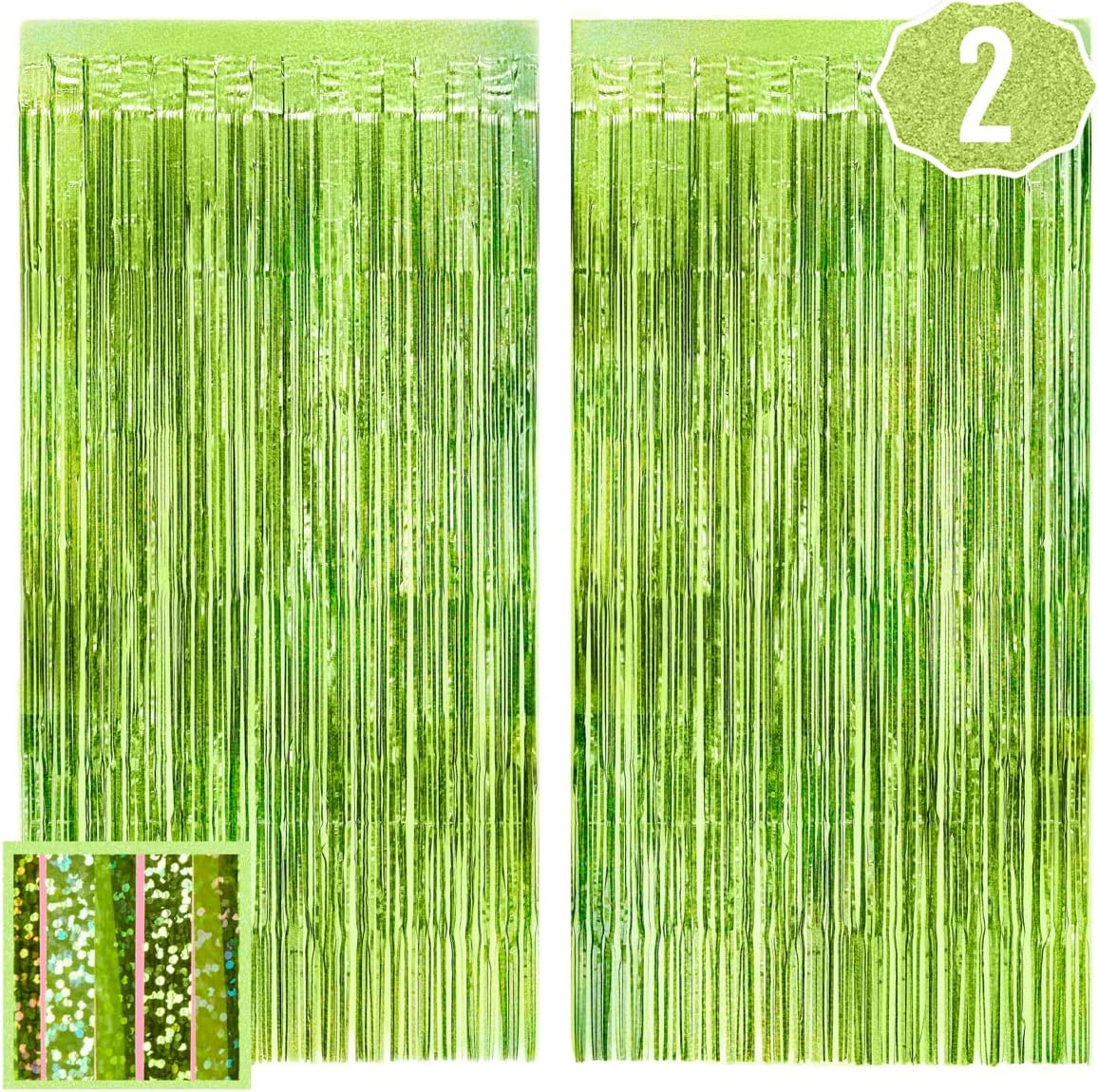 XO Fetti Lime Green Foil Curtain Set of 2