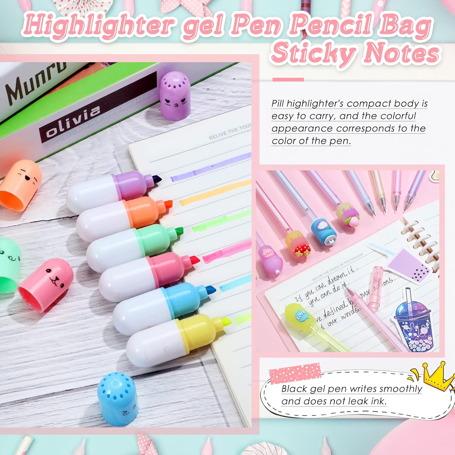 Sabary 228 Pcs Kawaii Stationery Set with Pencil Case
