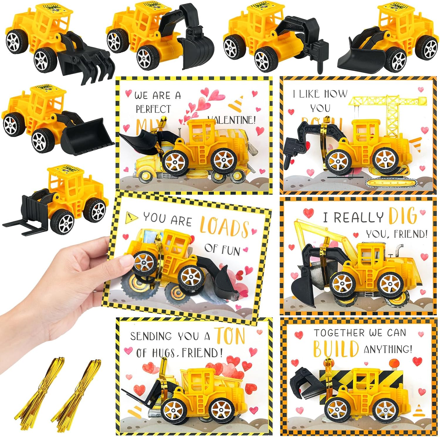 30 Construction Vehicle Valentine Cards Set for Classroom Party Favors